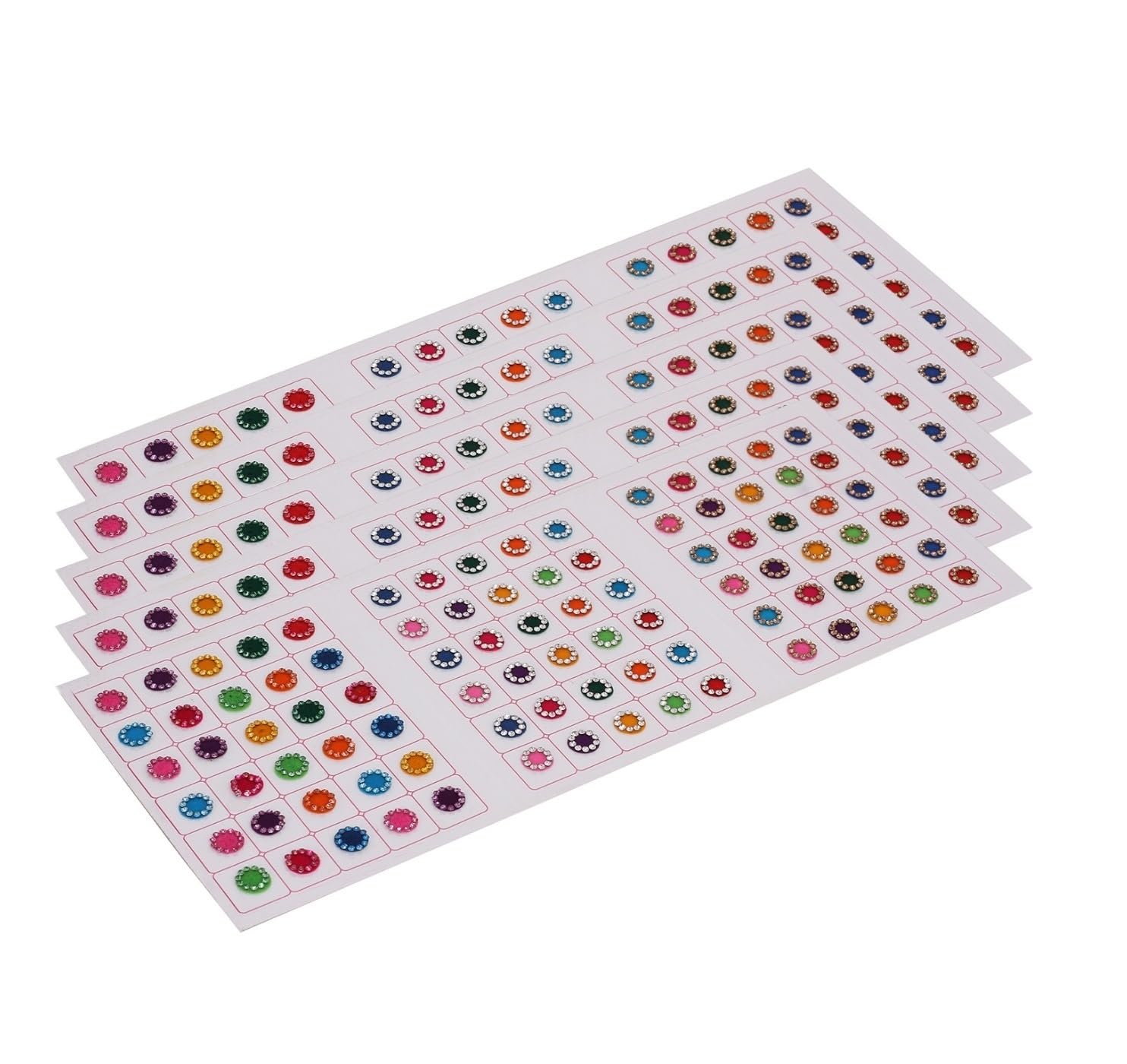 VAMA Fashions Rhinestone Bindi Stickers for Women & Girls - 5 Multicolor Forehead Jewelry Cards | Indian Traditional Forehead Decoration for Weddings, Parties & Festivals