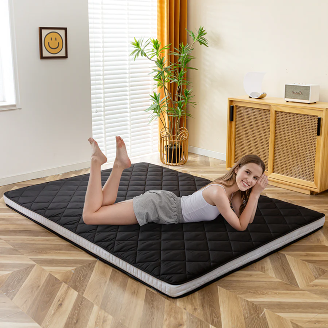 MAXYOYO Padded Japanese Floor Mattress - Black Foldable Roll Up Futon for Bedroom, Guest Room & Travel | Comfortable Floor Sleeping Mat for Adults & Kids