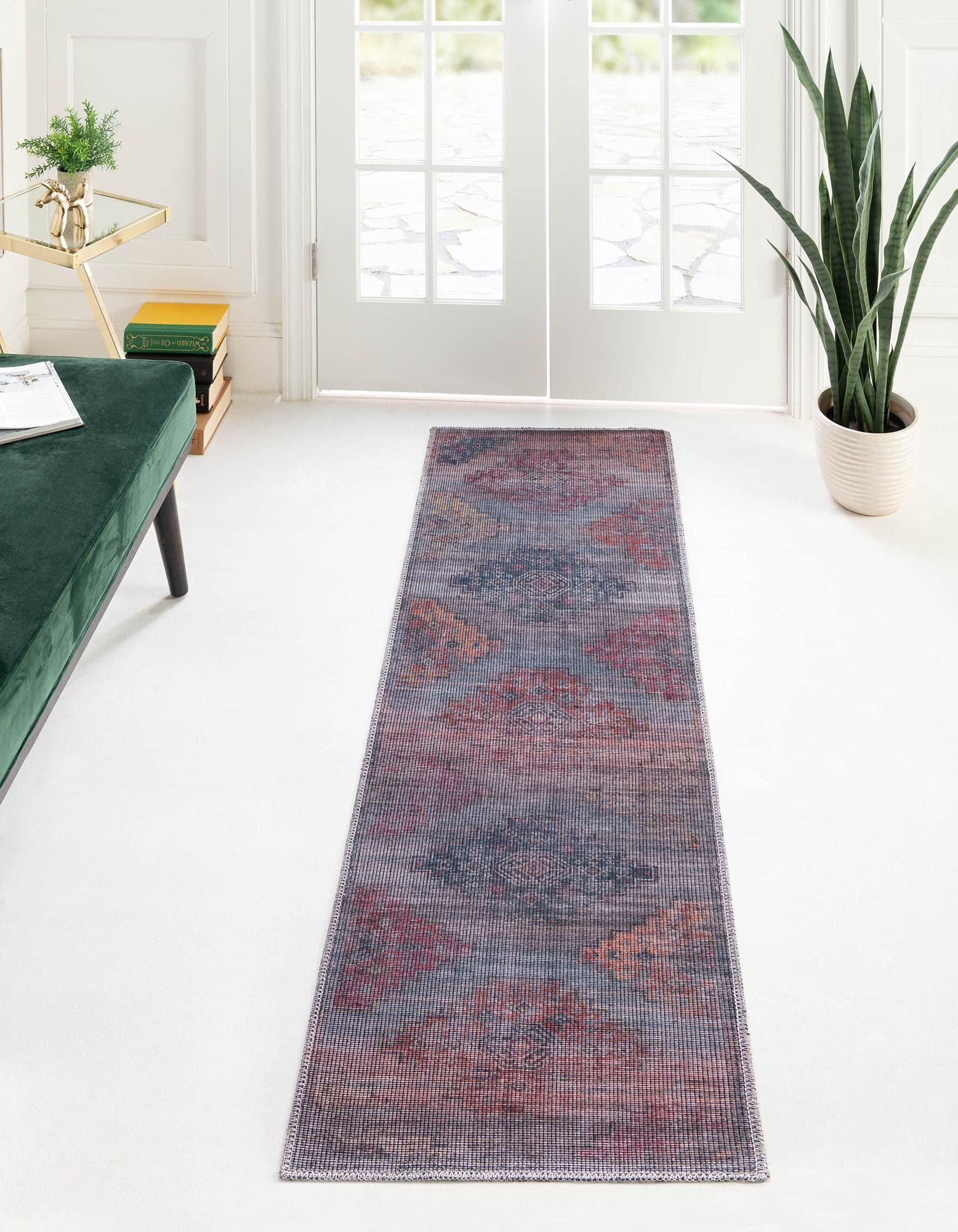 Washable 12 Ft Runner Rug - Sisu Collection Blue Flatweave Rug for Hallways & Entryways | Durable & Easy-Clean Home Decor for High Traffic Areas
