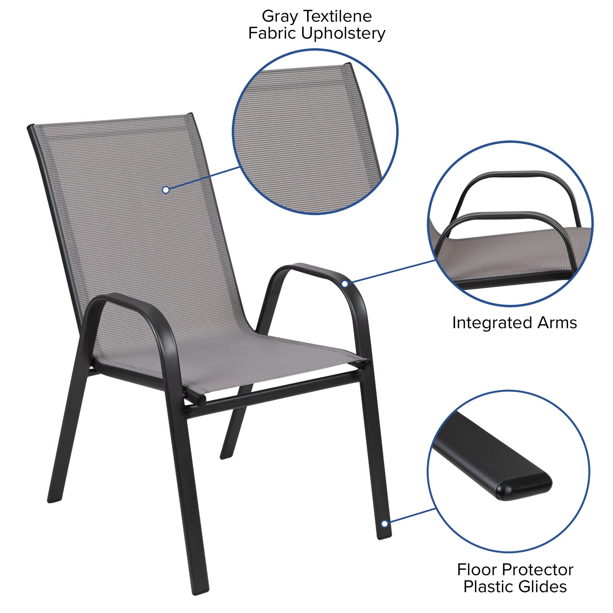 Flash Furniture Brazos 3-Piece Outdoor Patio Dining Set with 2 Gray Flex Comfort Stackable Chairs & 23.75