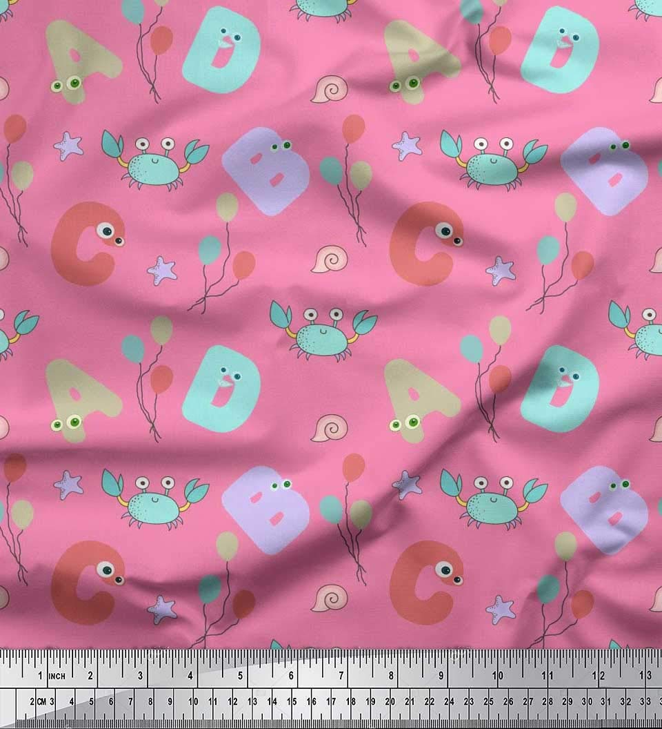 Soimoi Rayon Fabric - Crab, Balloons & Alphabets Print - 56 Inch Wide Sewing Fabric for Kids Clothing, DIY Crafts & Home Decor Projects