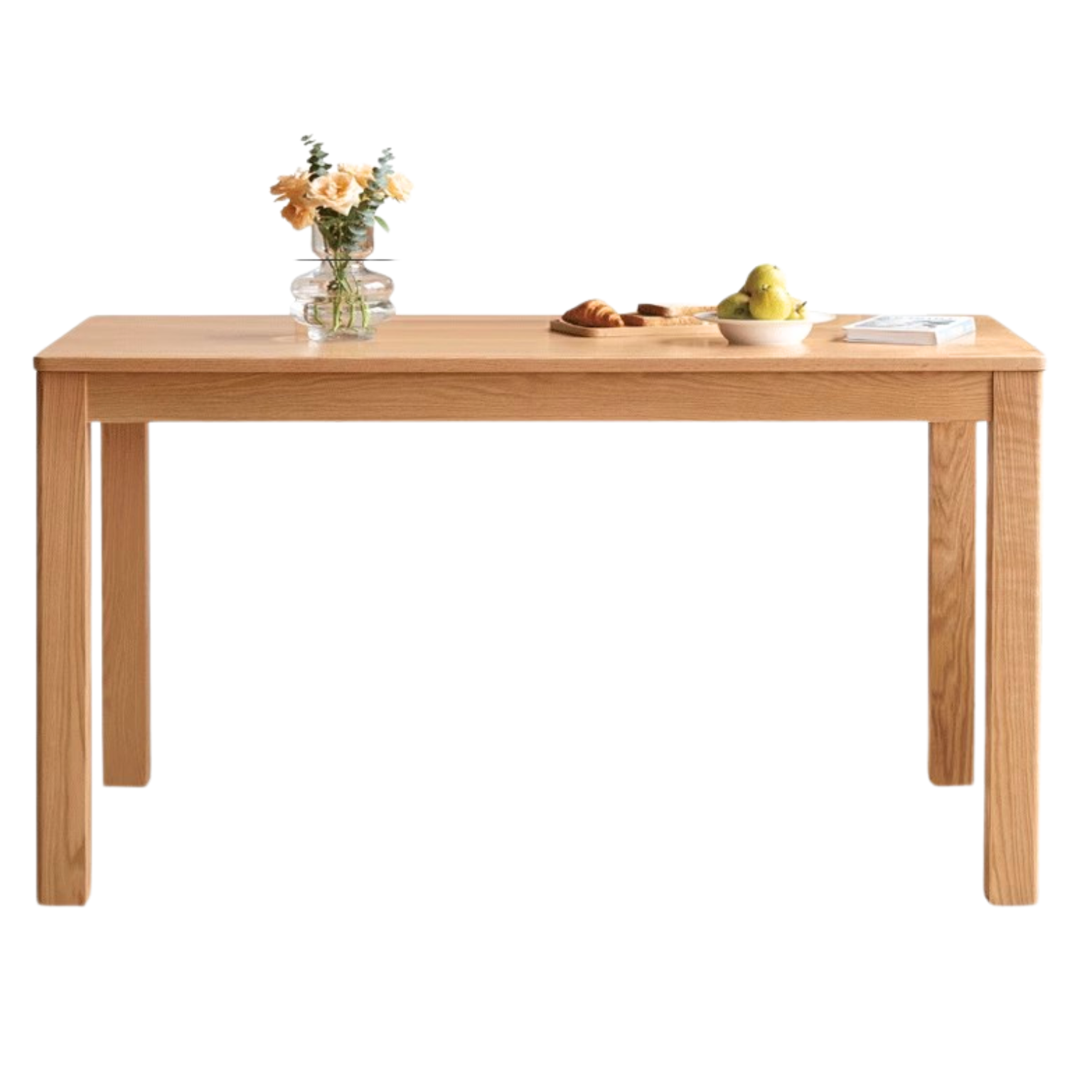 Premium Oak Solid Wood Nordic Dining Table - Modern Scandinavian Style for Kitchen, Dining Room & Small Spaces