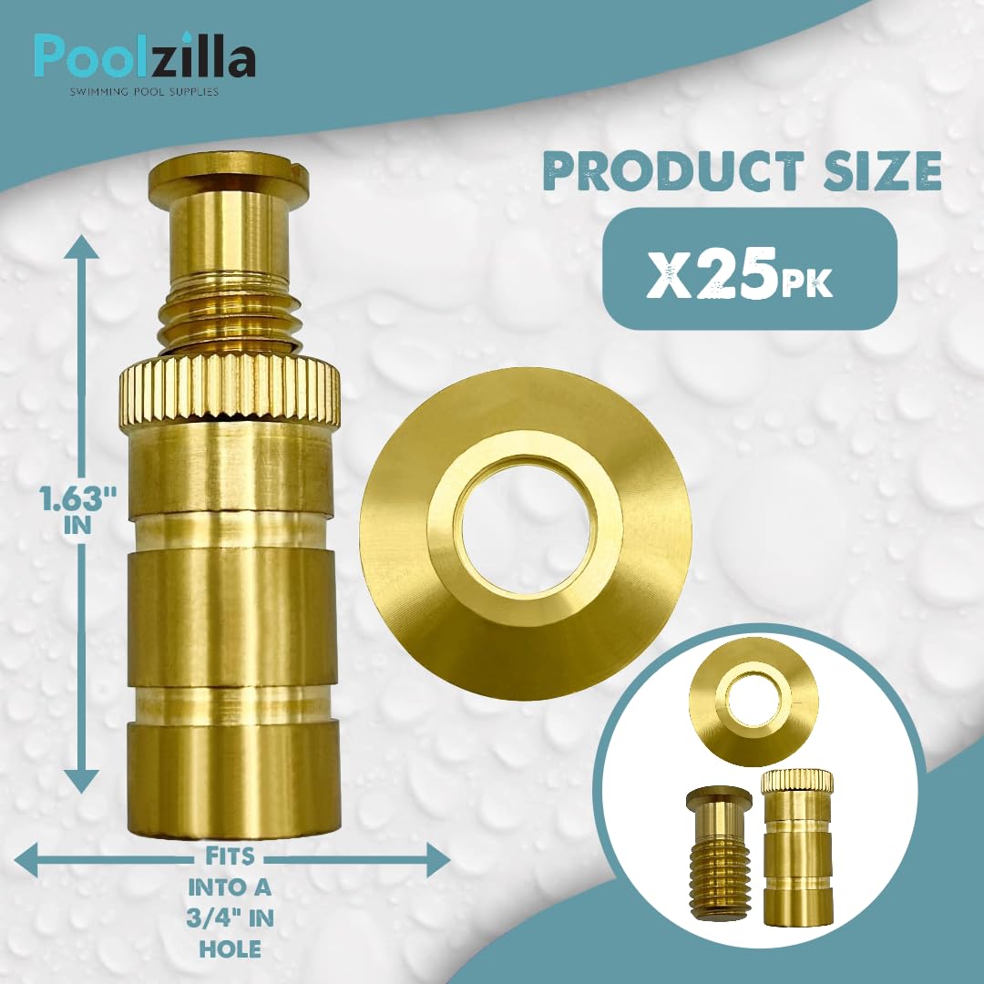 Premium Brass Pool Cover Anchors with Decorative Beauty Collar - 25 Pack for Inground Swimming Pools | Secure Winter Pool Cover Protection