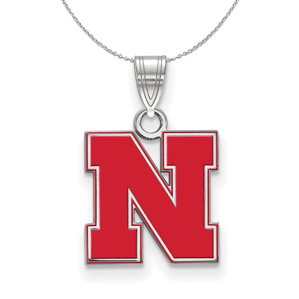 Black Sterling Silver Nebraska Enamel Pendant Necklace for Gifts & School Pride