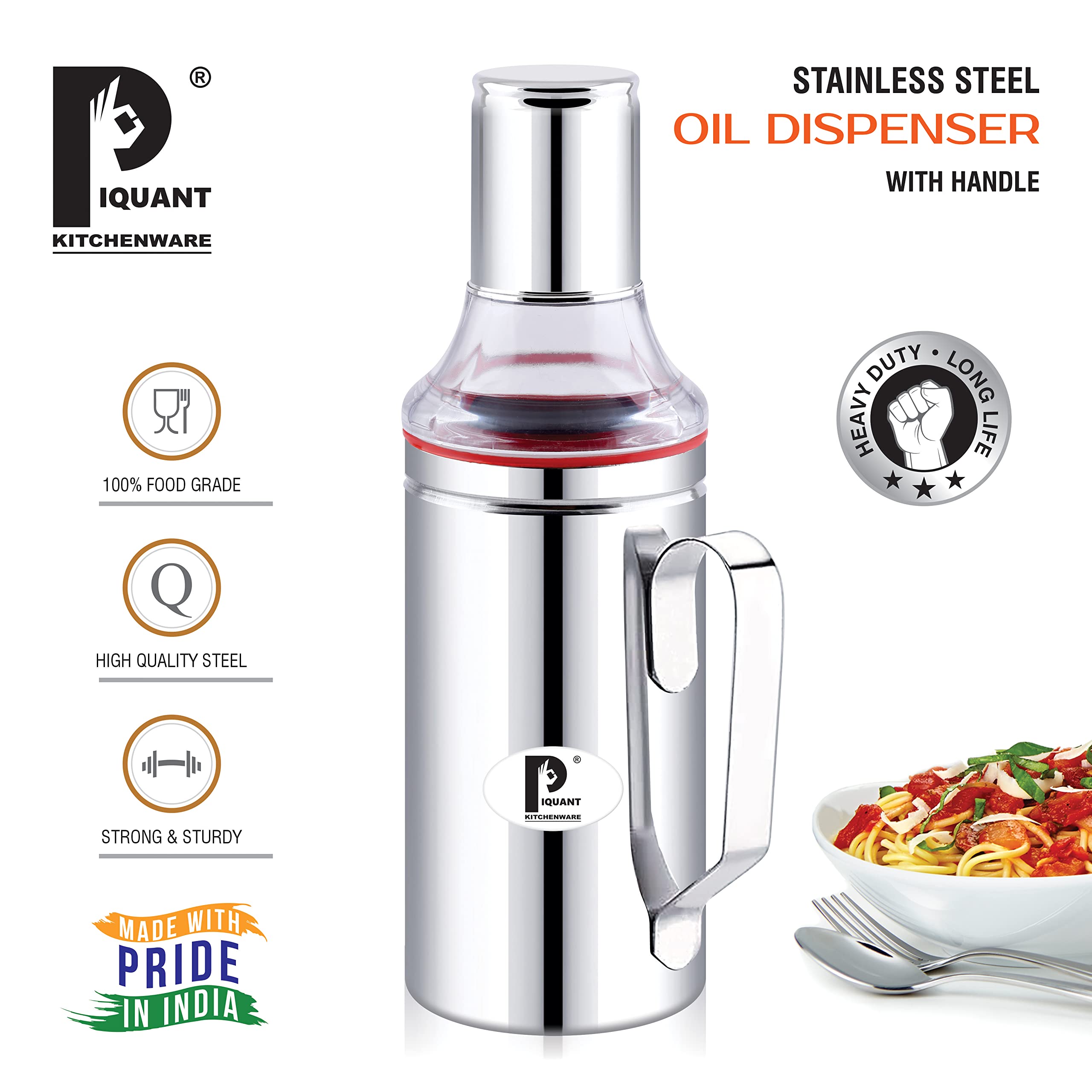 Premium Stainless Steel Cooking Oil Dispenser with Precision Nozzle - 1 Liter (1000ml) Oil Bottle with Handle for Kitchen, Restaurant & Baking - Leakproof Oil Container & Pourer (Pack of 2) - Perfect for Olive Oil, Canola Oil & Salad Dressing