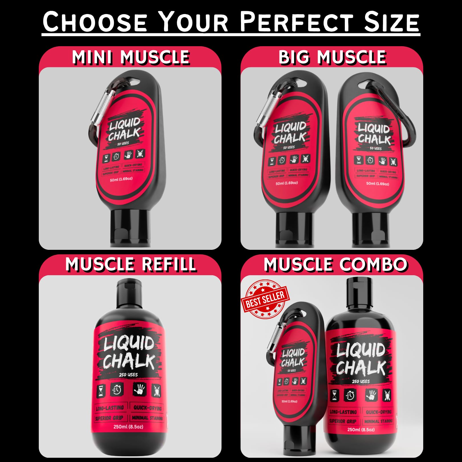PowerGrip Liquid Chalk - Best Grip Enhancer for Gym, Weightlifting, Rock Climbing & Powerlifting - Long-Lasting Non-Messy Chalk for Gymnastics, Cheerleading & Strength Training - Improves Performance for CrossFit, Bouldering & Workouts