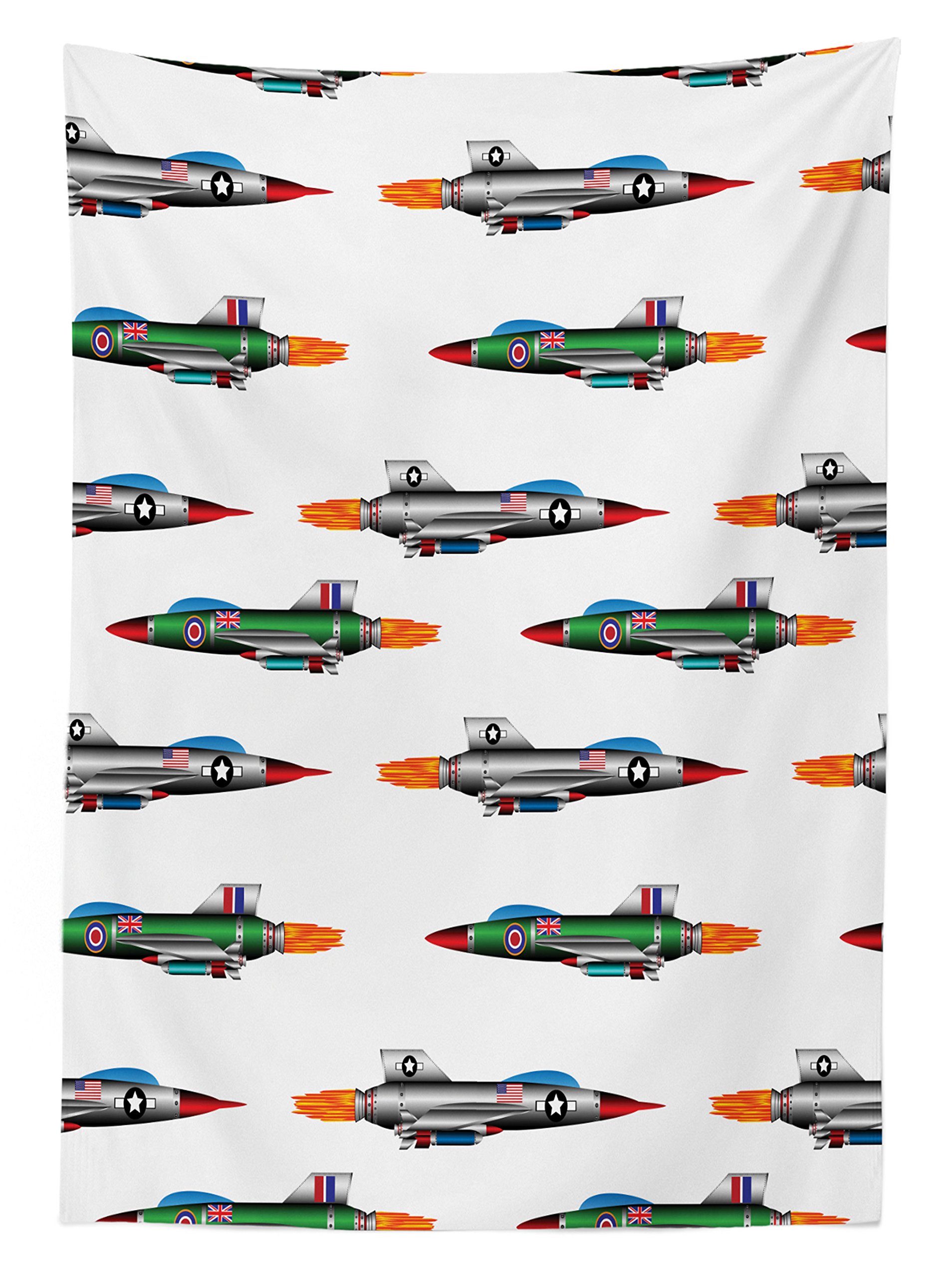 Ambesonne Airplane Print Outdoor Tablecloth - Jet-Planes Aviation Design, Washable Picnic Table Cover 58x120 Inches, Multicolor - Perfect for Picnics, BBQs, and Outdoor Parties