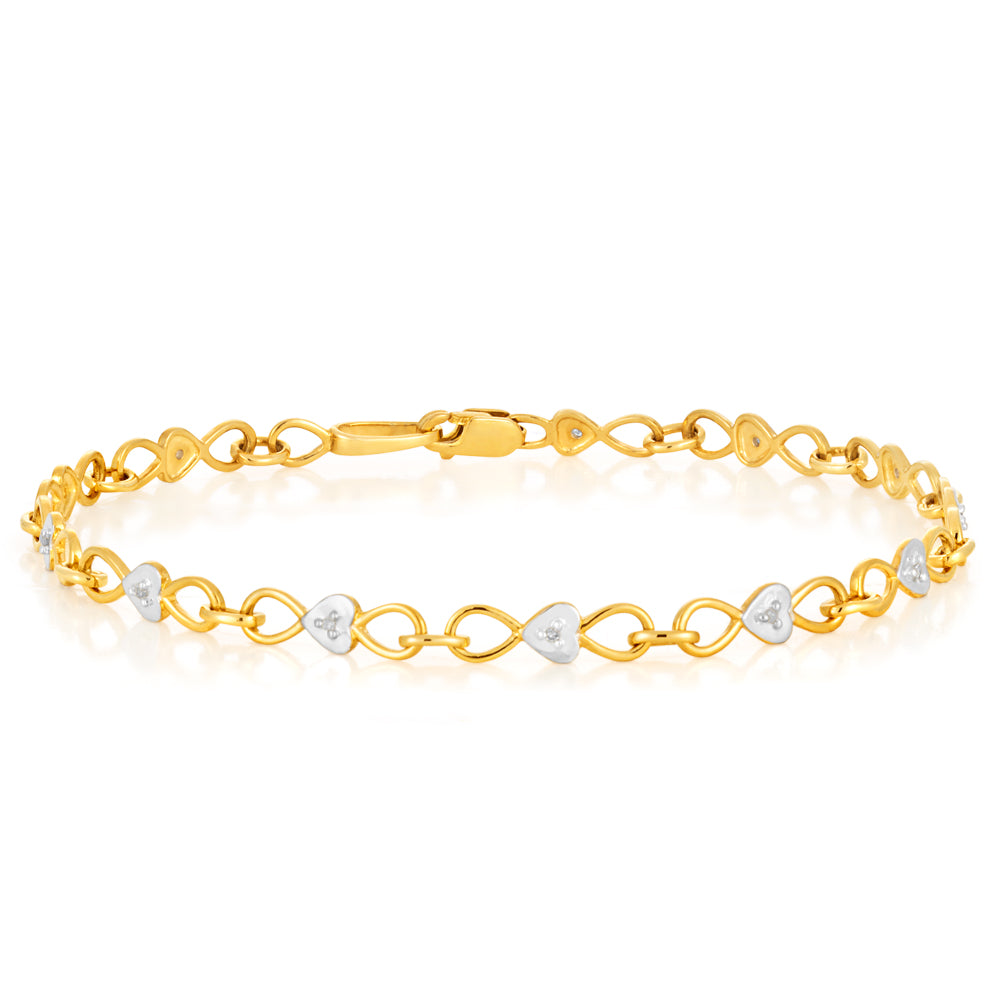 9ct Yellow Gold 5-Point Diamond Bracelet for Women - Elegant Tennis Bracelet for Anniversary, Wedding & Special Occasions