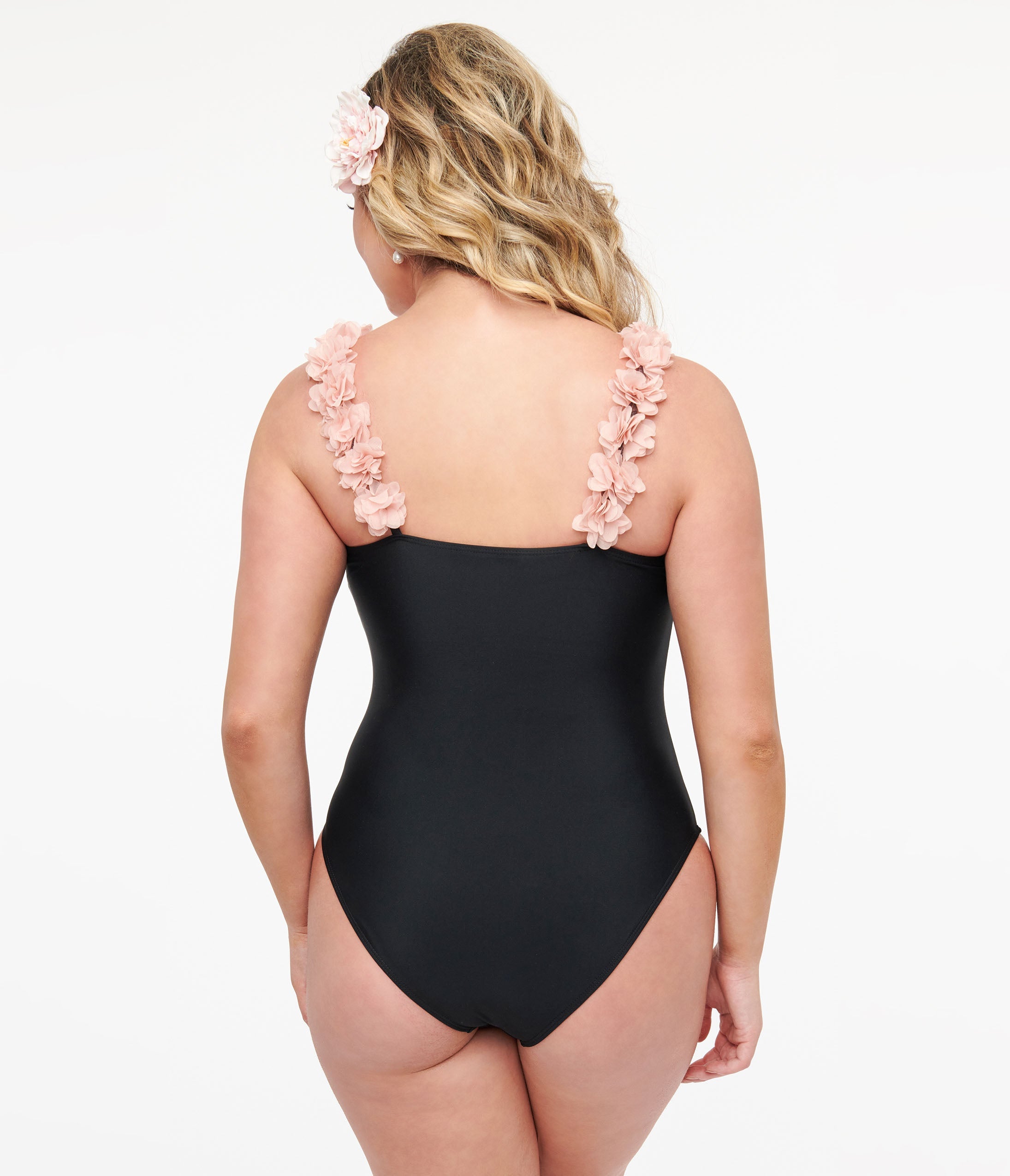 Black & Pink Floral One Piece Swimsuit for Women - Stylish Bathing Suit for Beach, Pool & Summer Vacations