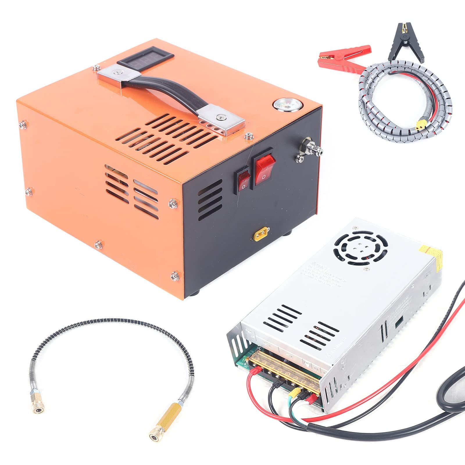 4500PSI/30Mpa Portable High Pressure Air Compressor - PCP Air Gun & Scuba Tank Charger - 220V/12V Dual Power - Orange - Ideal for Paintball, Diving & Air Rifle Shooting