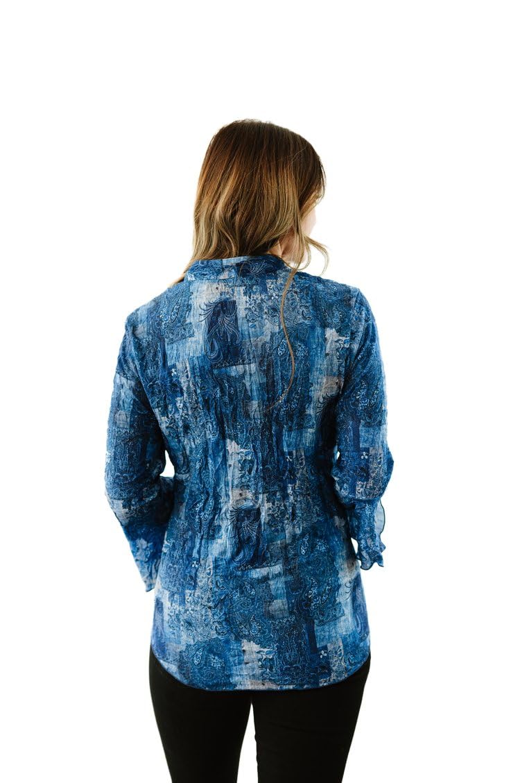 Stylish Printed Crinkle Mesh Blouse for Women - Designer Hand-Finished Tops | Perfect for Office Wear, Date Nights & Special Occasions