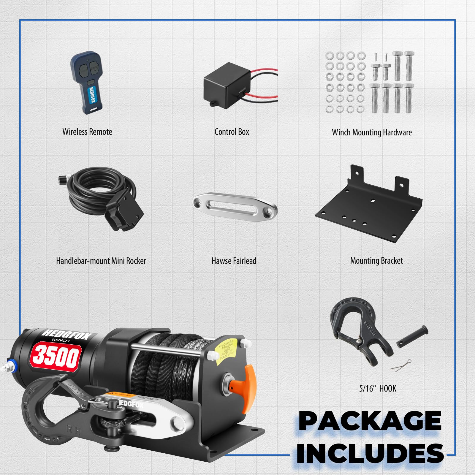 3500lb Electric Winch Kit with Synthetic Rope - Waterproof IP65, Wireless Remote & Mini Rocker Switch - Heavy Duty for ATV, UTV, Trailer Towing, Off-Road Recovery, Boat & Marine Use - Perfect for Outdoor Adventures, Vehicle Recovery & Water Activities