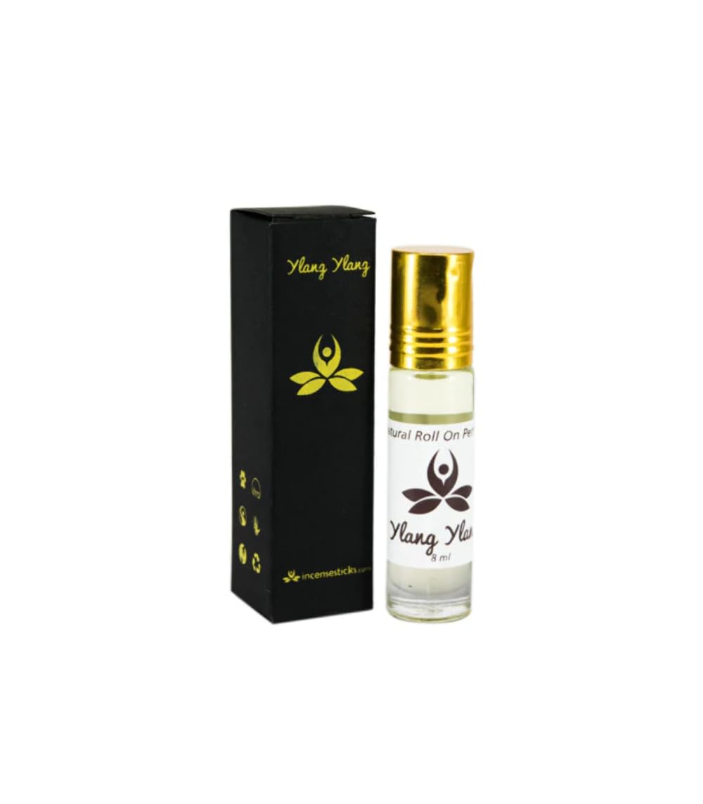 Ylang Ylang Roll On Perfume - 8ml Natural Essential Oil Perfume - Sweet Floral Exotic Aroma for Women & Men - Uplifting Relaxing Mood - Perfect for Daily Use, Yoga, Meditation & Aromatherapy