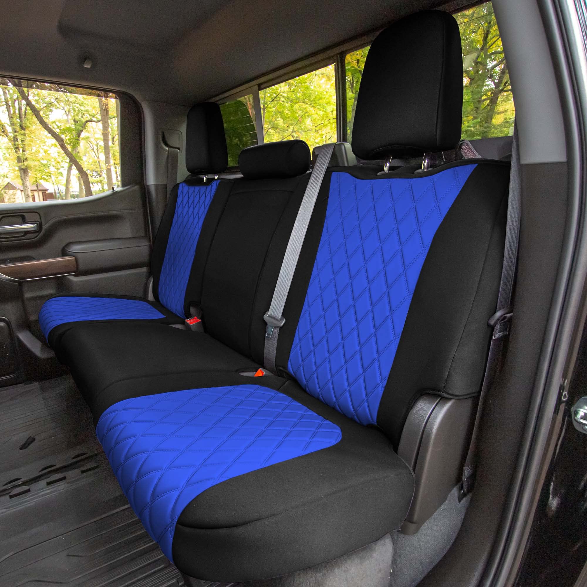 FH Group Custom Fit Neoprene Water Resistant Seat Covers for 2019-2023 GMC Sierra 1500/2500HD/3500HD (SLT, AT4, Denali) - Rear Set Blue | All-Weather Protection & Comfort for Truck Seats
