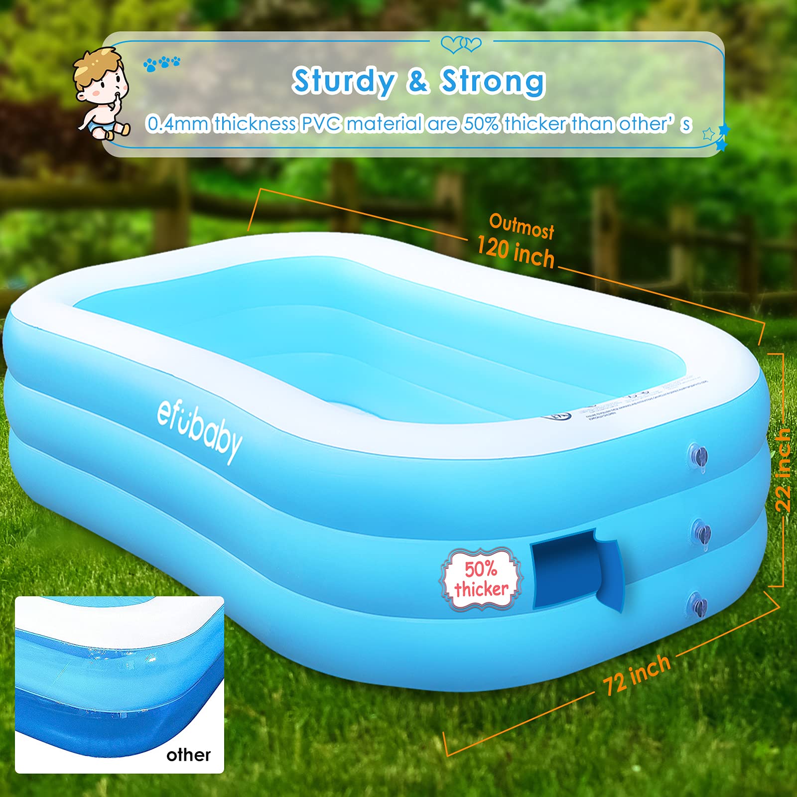 Inflatable Swimming Pool for Adults & Kids - efubaby 120\