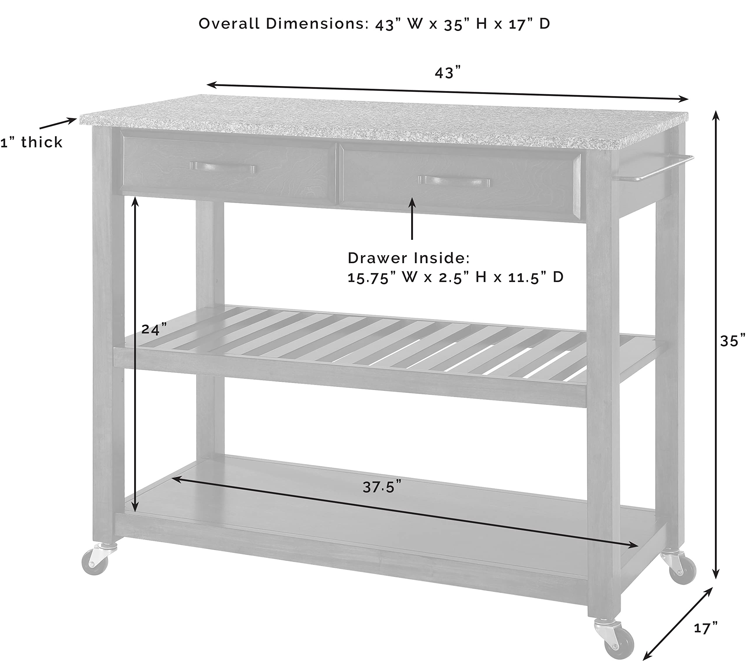 Crosley Granite Top Kitchen Island Cart with Shelves - Microwave Stand, Coffee Bar Station, Cherry Finish - Perfect for Small Spaces, Apartments & Home Kitchen Prep