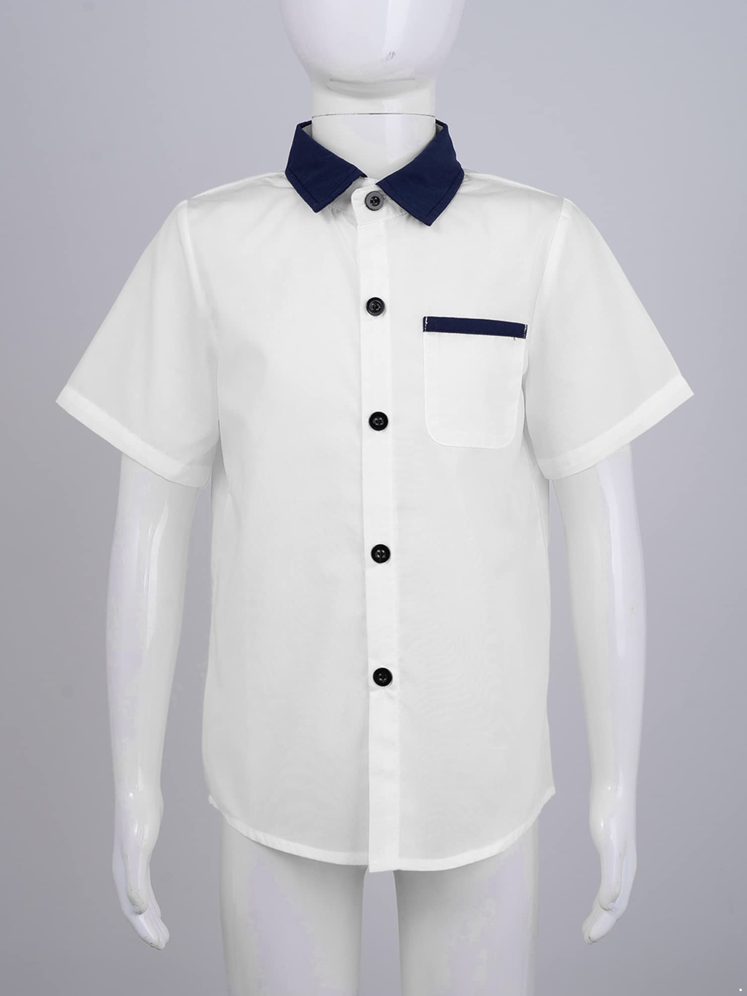 Aislor Boys' Short Sleeve Button Down Collar Shirt - 100% Cotton School Uniform Shirt with Pocket - Perfect for Classroom, Church & Formal Occasions