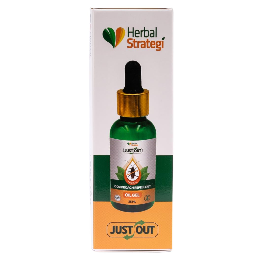 Herbal Strategi Cockroach Repellent Oil Gel - 25ml | Natural Roach Repellent for Home & Kitchen | 100% Herbal, Chemical-Free & Non-Toxic | Safe for Babies & Pets | Ayurvedic Certified | Works on All Cockroach Species | Ideal for Apartments, Restaurants & Food Storage Areas