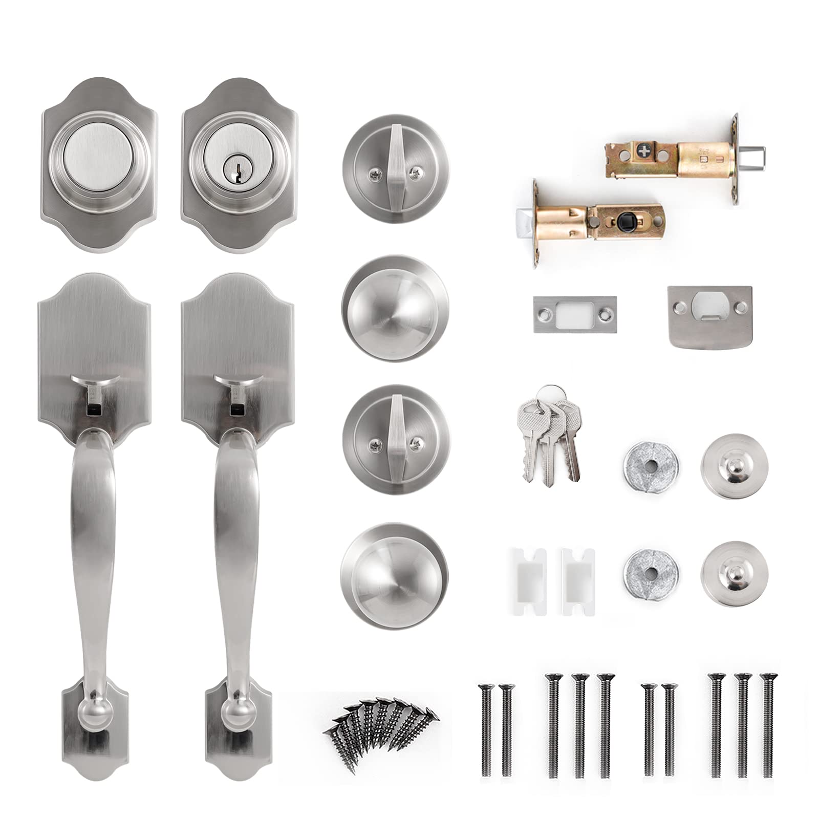 Premium Double Front Door Handle Set with Satin Nickel Finish - Dummy Lock Included for Enhanced Security - Ideal for Front Doors, Office Doors & Commercial Entrances | Durable & Stylish Hardware for Home & Business Use