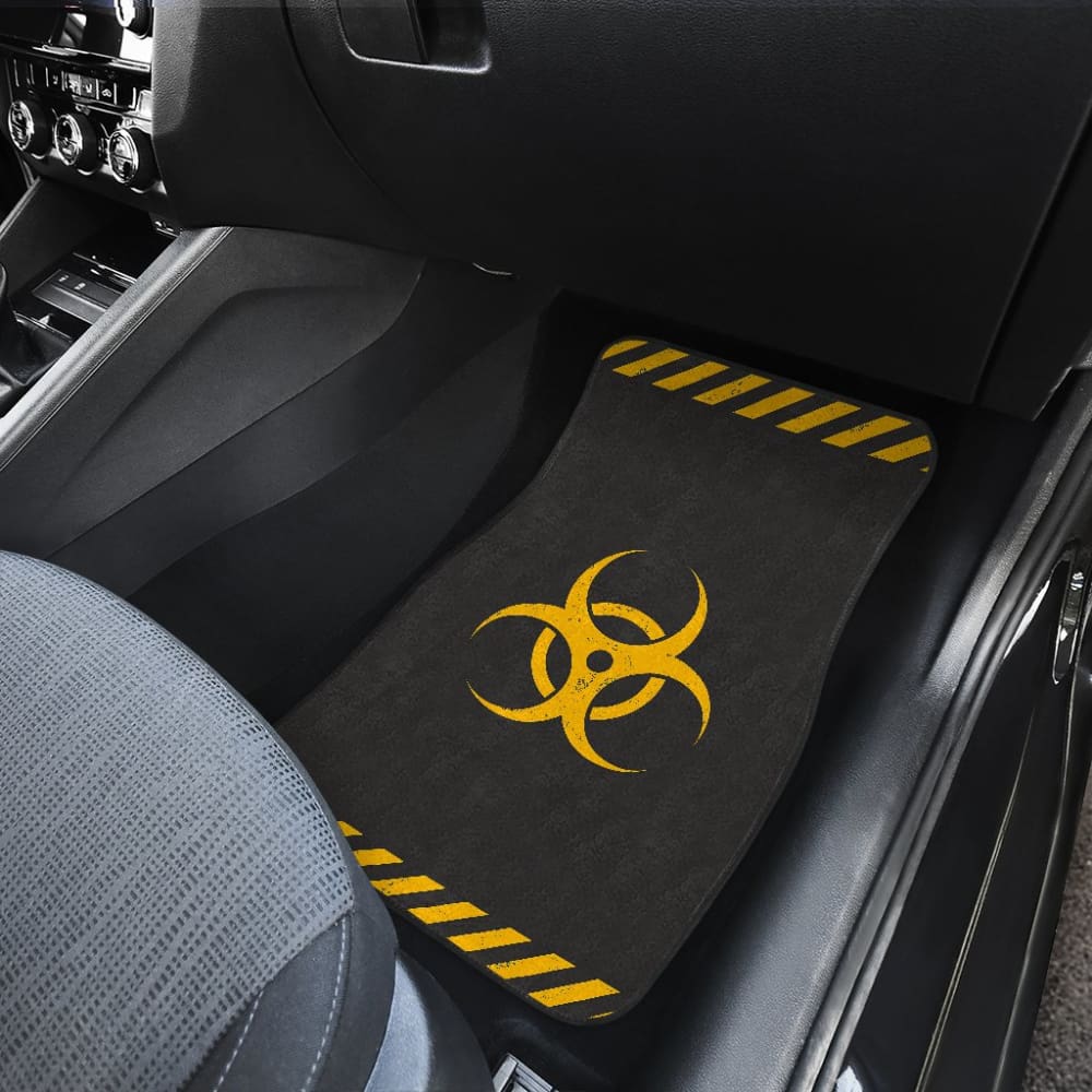 Premium Black & Yellow Biohazard Car Floor Mats - Non-Slip, Waterproof, Custom Fit for Most Vehicles - Perfect for Halloween, Cosplay & Themed Car Decor