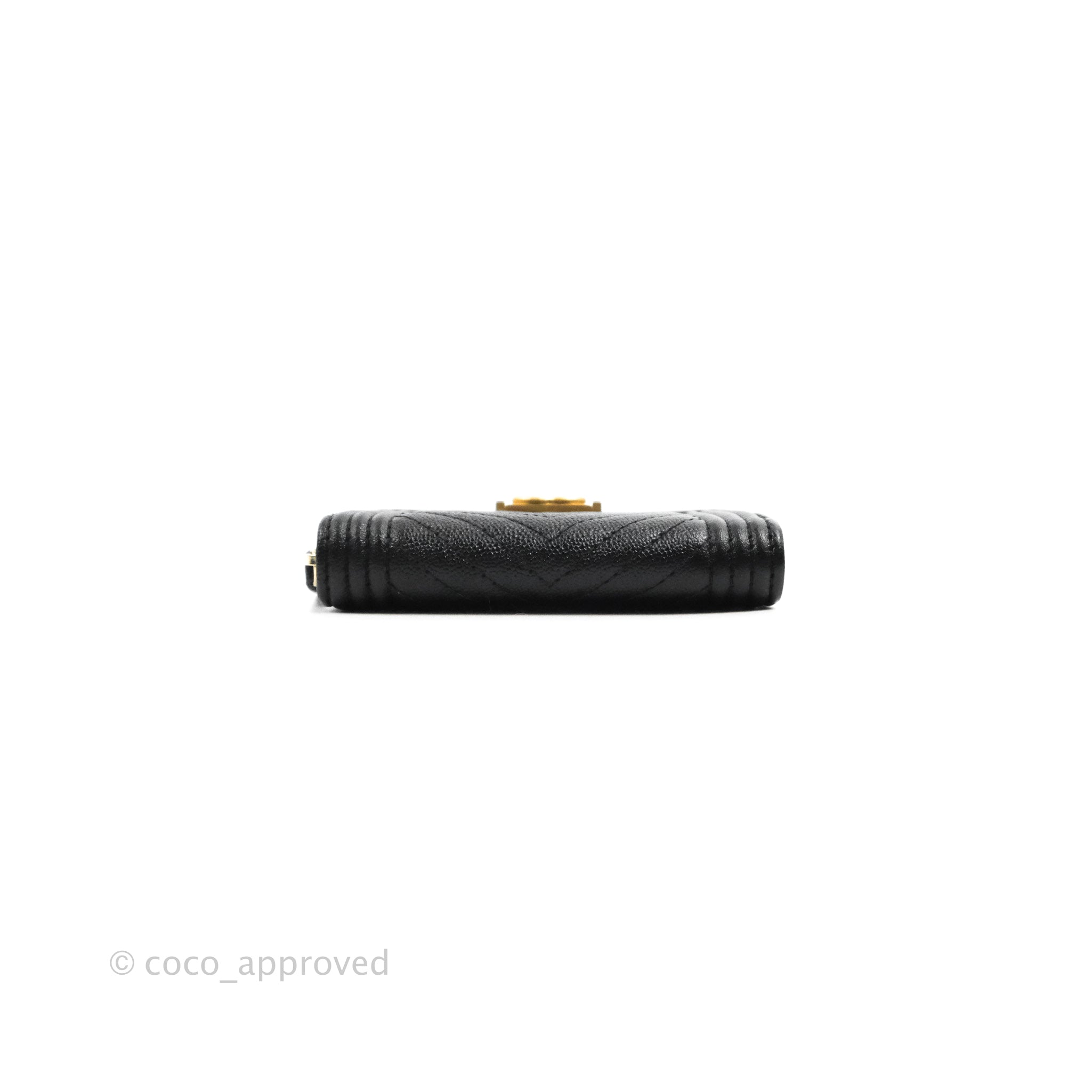 Chanel Chevron Boy Zip Card Holder in Black Caviar Leather with Gold Hardware - Luxury Wallet for Women, Perfect for Everyday Use & Gift Giving