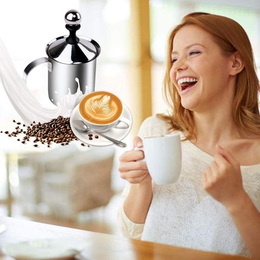 Stainless Steel Milk Frother Pot with Lid - Coffee Foam Maker for Home & Cafe Use