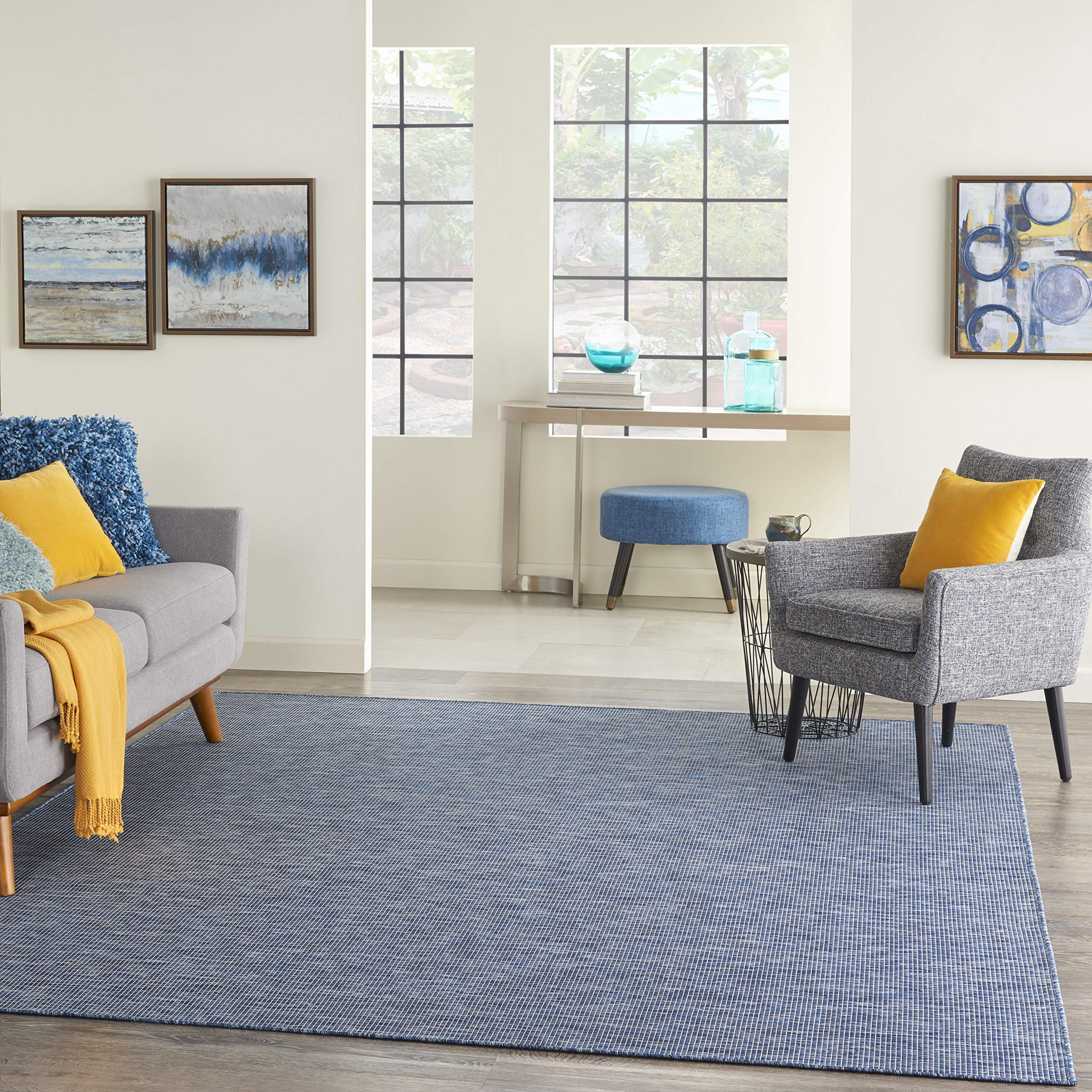 Nourison Positano Indoor-Outdoor Navy Blue 7' x 10' Area Rug - Easy to Clean, Non-Shedding, Stain Resistant - Perfect for Bedroom, Living Room, Dining Room, Backyard, Deck & Patio (7x10) - Great for High Traffic Areas & Outdoor Entertaining