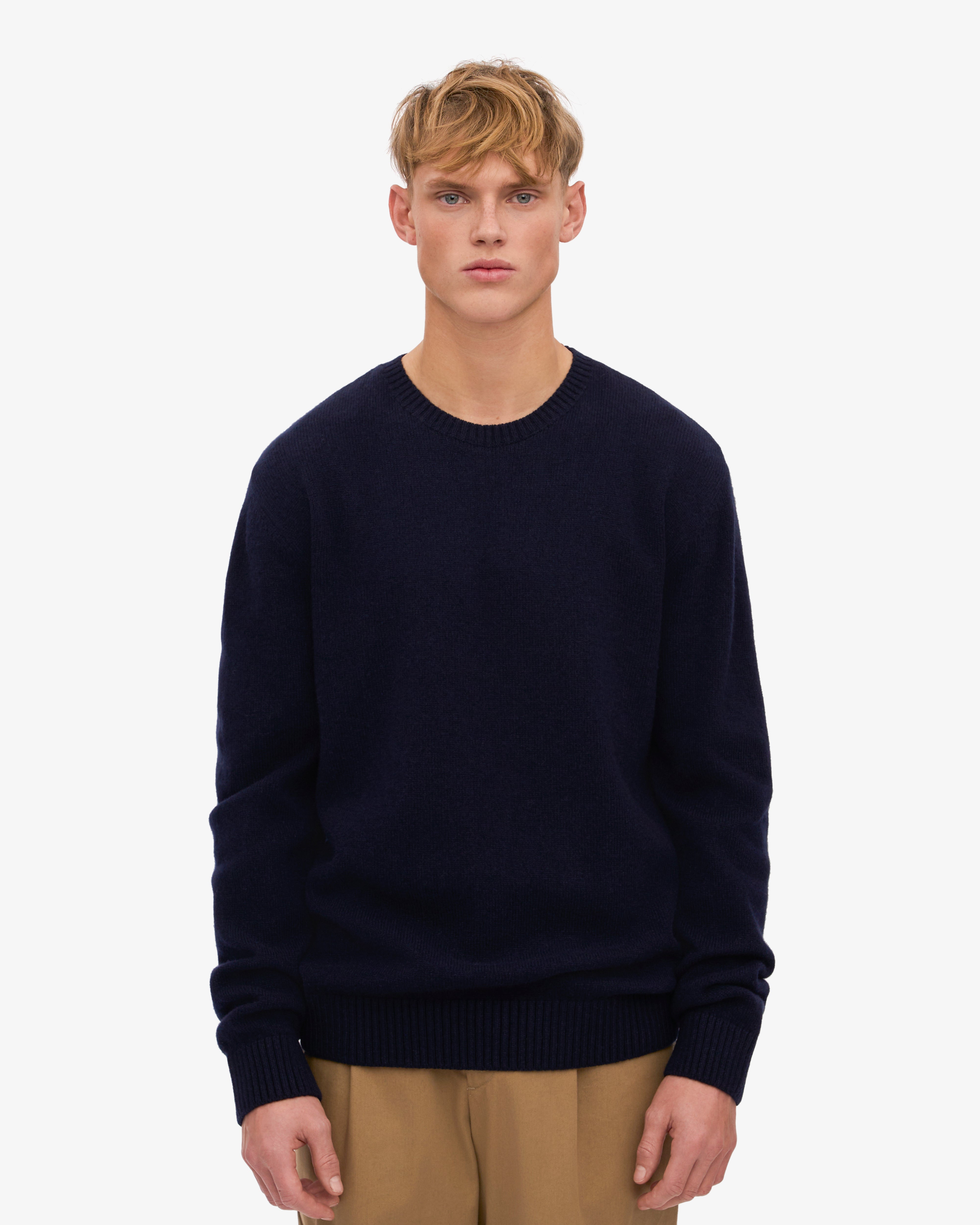 Premium Classic Merino Wool Crew Neck Sweater for Men - Soft & Warm Navy Blue Pullover - Perfect for Winter, Outdoor Activities & Casual Wear