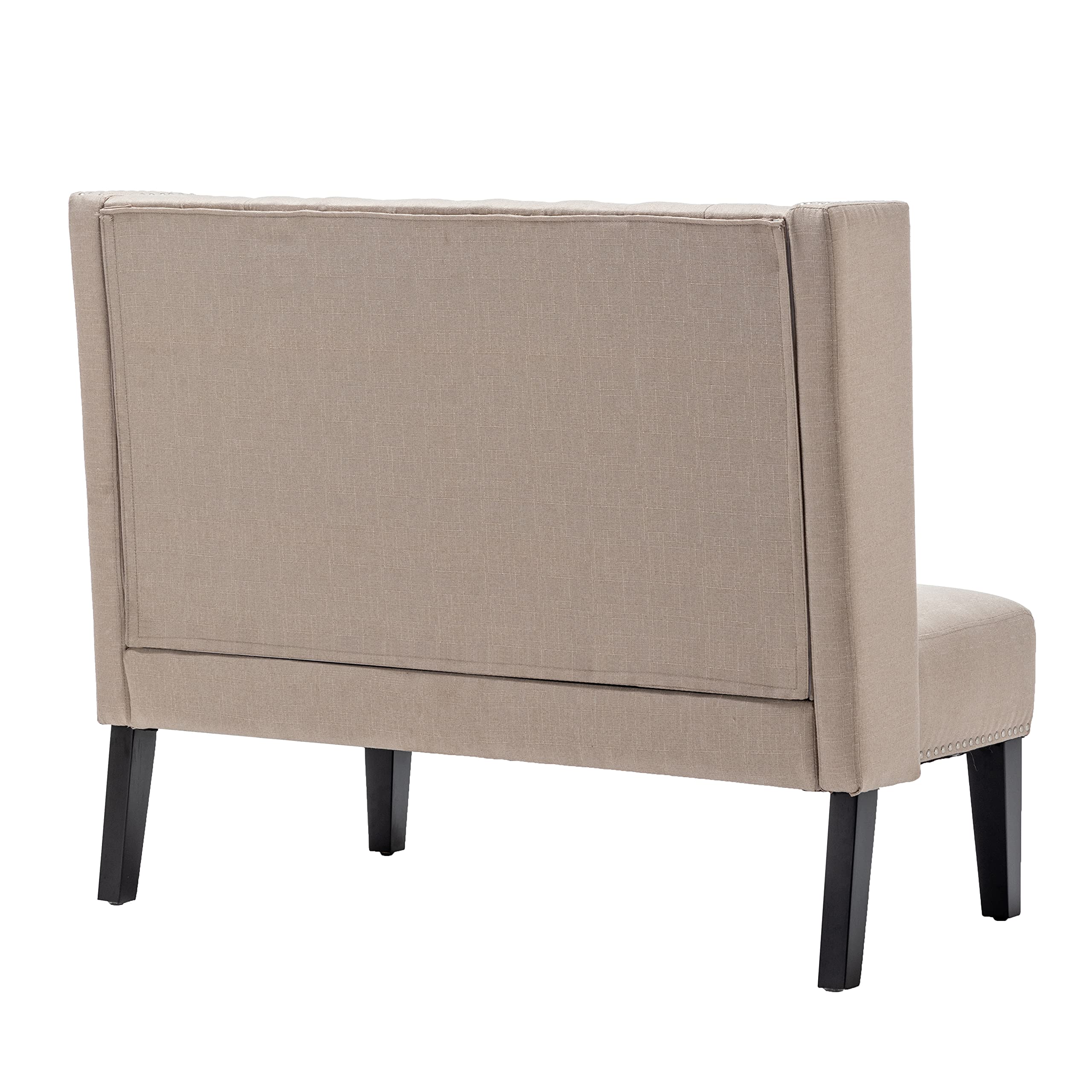 Modern Upholstered Bench with Tufted Back - Wooden Leg Loveseat Settee for Dining Room, Living Room & Entryway - Perfect for Small Spaces, Hallway Seating & Bedroom Decor (Khaki)