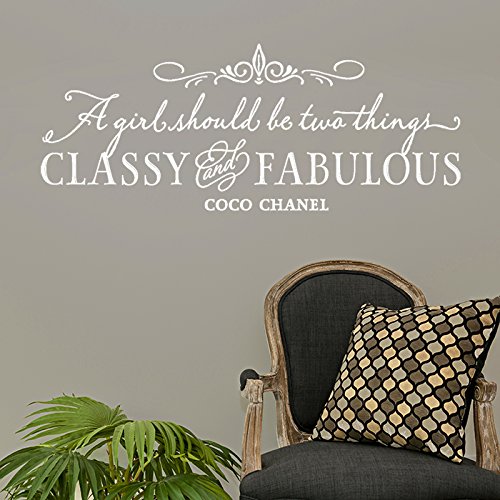 Classy and Fabulous Wall Decals - Inspirational Coco Chanel Quote Vinyl Stickers for Girls Bedroom Decor | Motivational Wall Art for Teen Rooms & Nursery