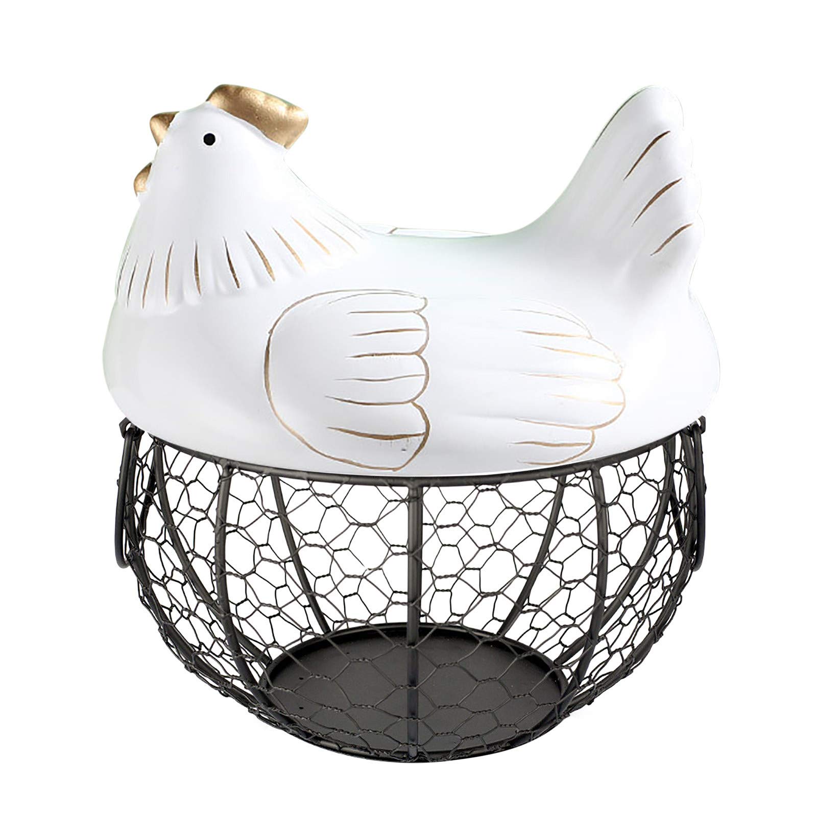 Vintage Metal Wire Chicken Egg Basket - Rustic Egg Holder, Fruit Tray & Snack Storage Container for Kitchen, Easter Decor - Perfect for Farmhouse Style Kitchens, Easter Table Centerpieces & Countryside Themed Parties
