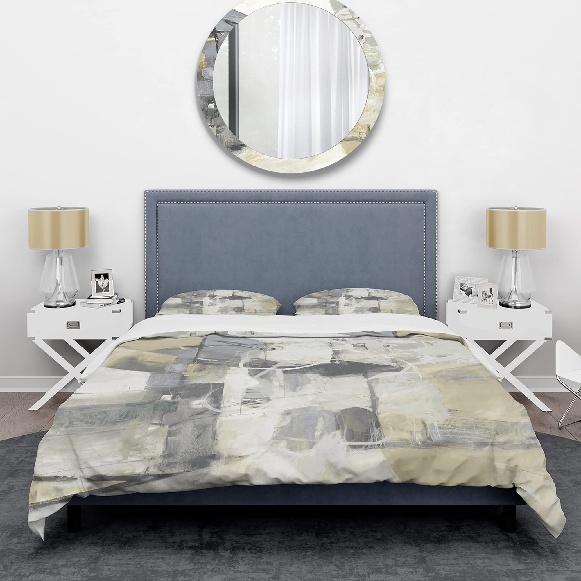 DesignQ Glam Cream Dream IV Modern & Contemporary Duvet Cover Set - Twin Size Grey Abstract Bedding (3-Piece) | All-Season Soft & Stylish Comforter Cover | Perfect for Guest Rooms, Dorms & Contemporary Bedrooms