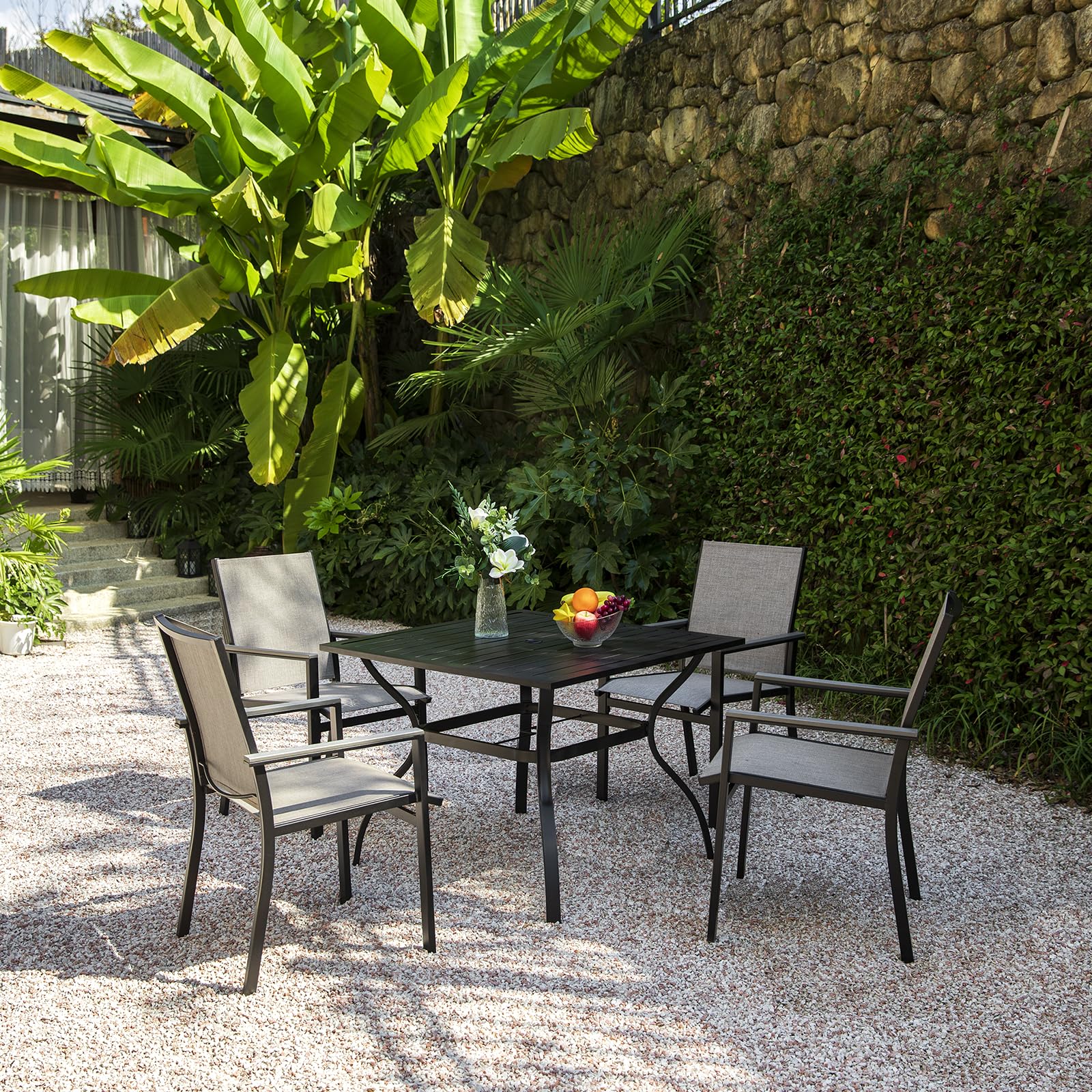 MEOOEM 2-Piece Patio Dining Chairs Set - Textilene & Metal Outdoor Chairs, Weather-Resistant Modern Garden Furniture for Backyard, Poolside & Deck Use