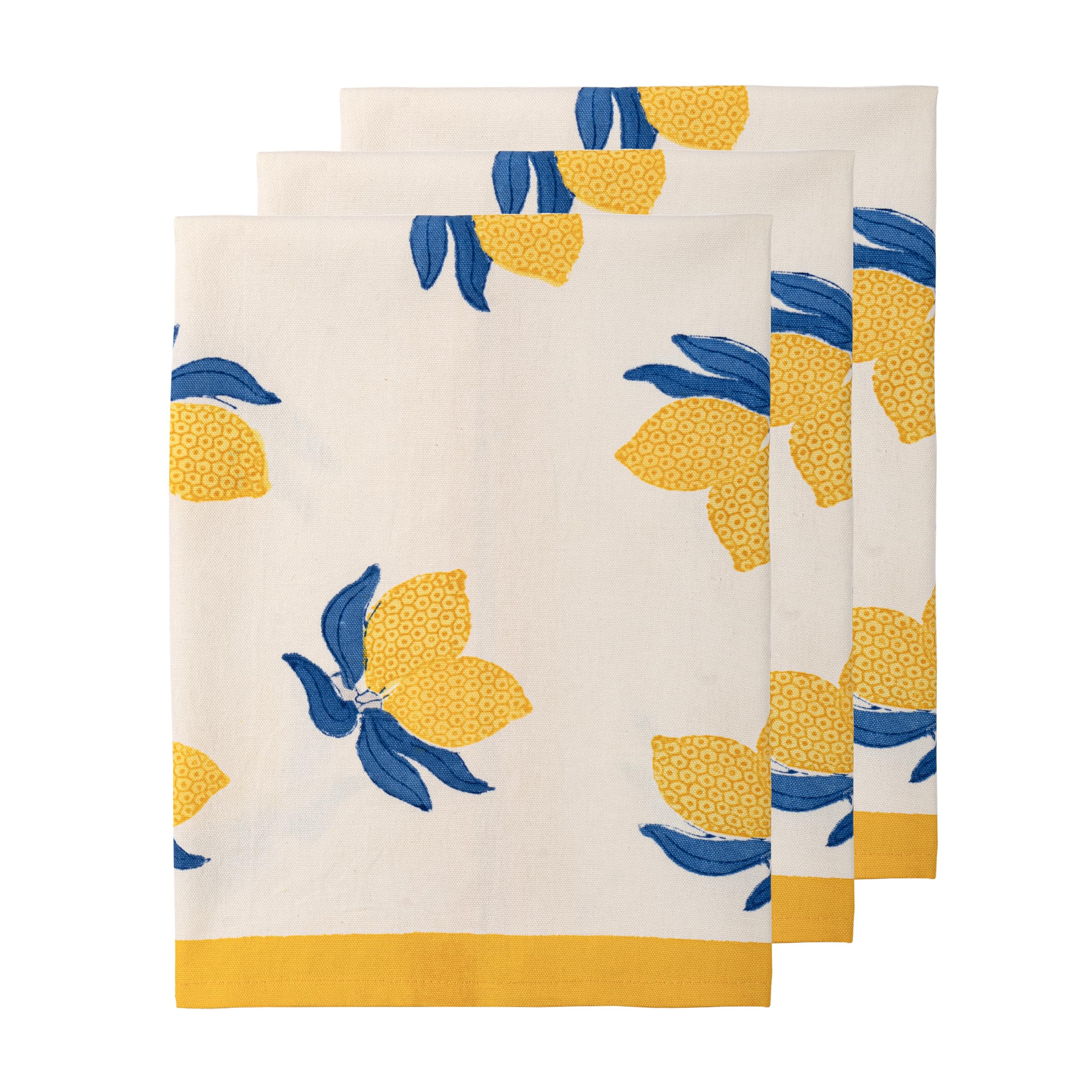 Organic Lemon Tree Tea Towels Set of 3 - 20x30 Inch Blue & Yellow Cotton Kitchen Towels for Drying Dishes, Decor & Gift Giving