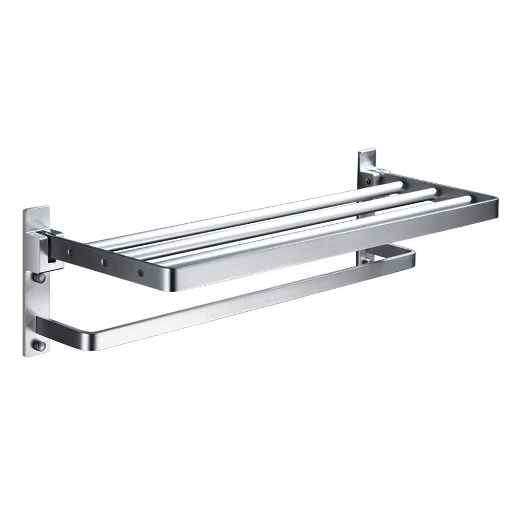 Premium Wall-Mounted Aluminum Towel Shelf - Space-Saving Double Layer Bathroom Storage Rack with Frosted Silver Finish - Ideal for Hotels, Spas & Home Bathrooms - Durable Metal Bathroom Accessory for Towels & Essentials