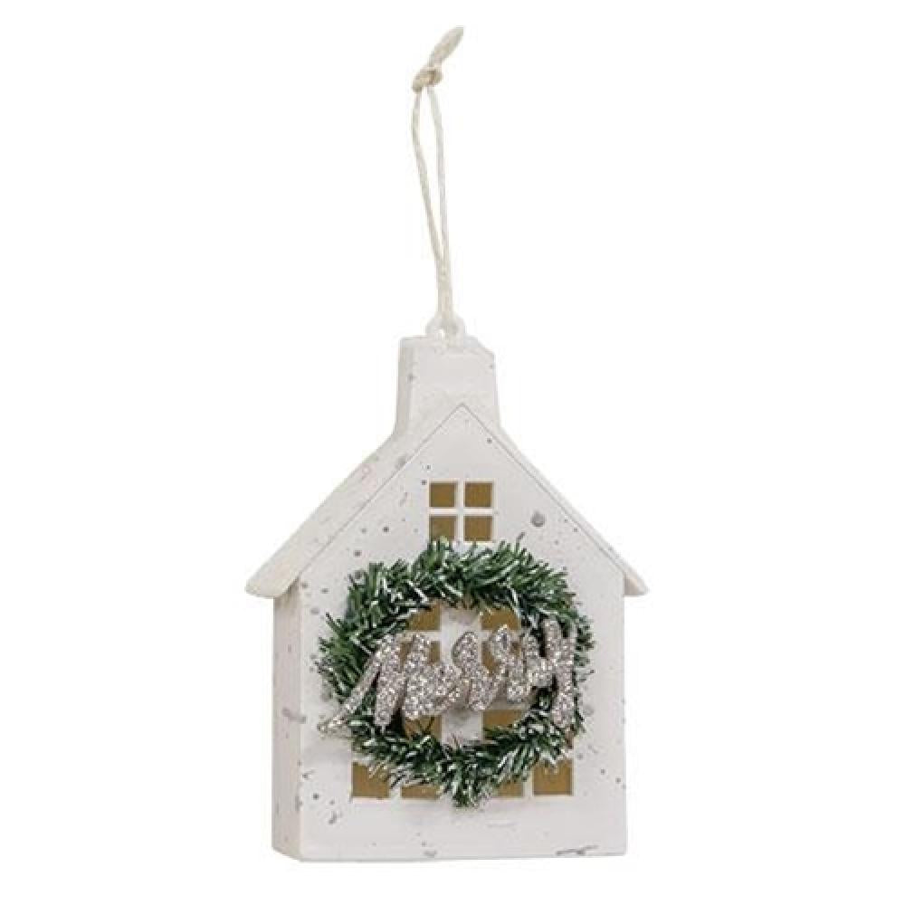 Flocked Merry House Ornament - Christmas Tree Decoration, Holiday Home Décor, Festive Gift Idea for Family & Friends | Perfect for Xmas Tree, Mantel, or Table Centerpiece