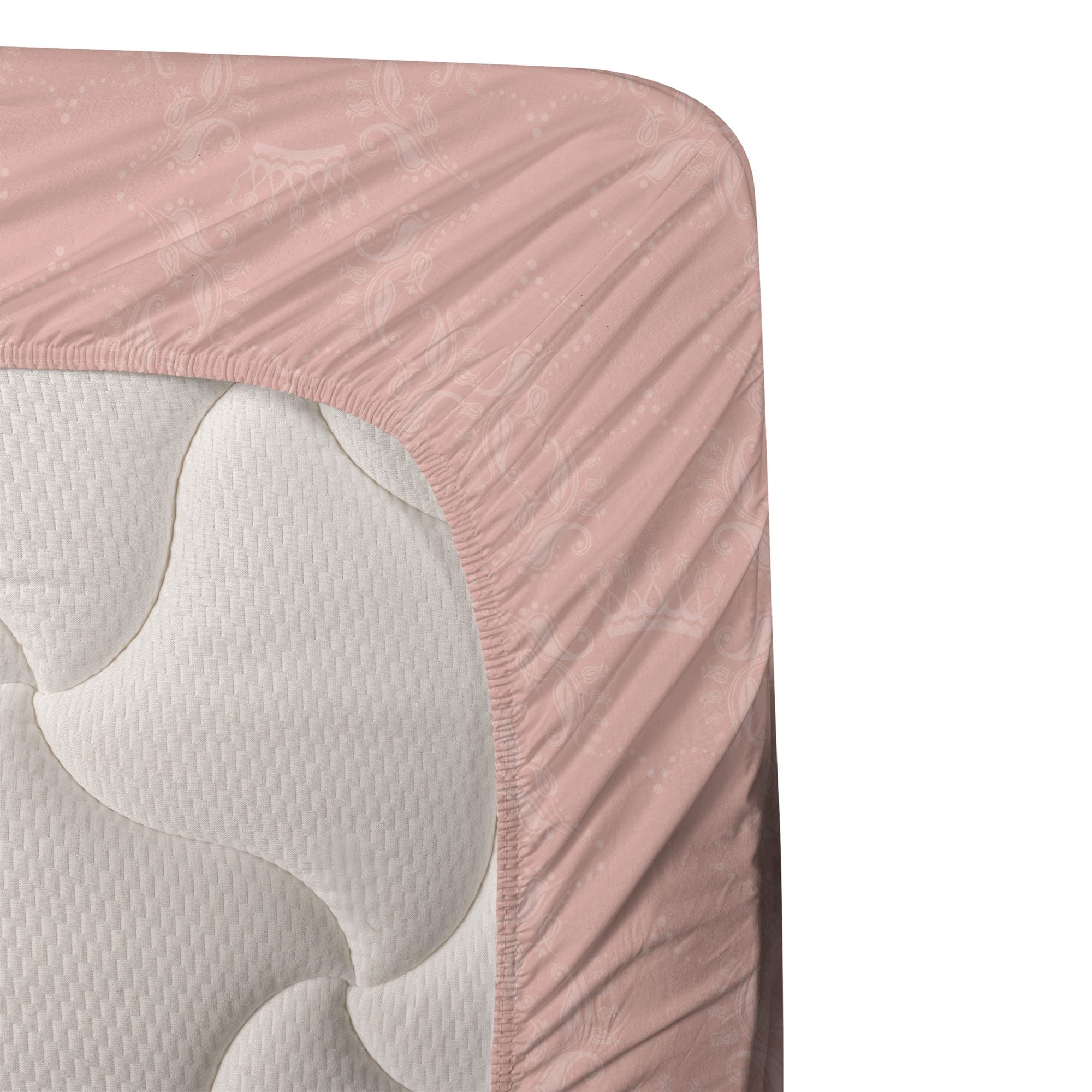 Ambesonne Peach Crown & Floral Abstract Bed Sheet Set - Soft Faded Monochrome Design, 4-Piece Queen Size with Fitted Sheet, Flat Sheet & Pillowcases - Coral Accent Bedding for Master Bedroom, Guest Room & Cozy Home Decor