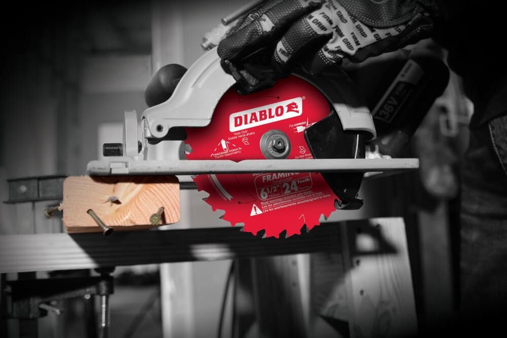 Diablo D0624A 6.5-Inch 24-Tooth Framing Saw Blade for Wood Cutting - Perfect for Framing, Deck Building, and DIY Woodworking Projects