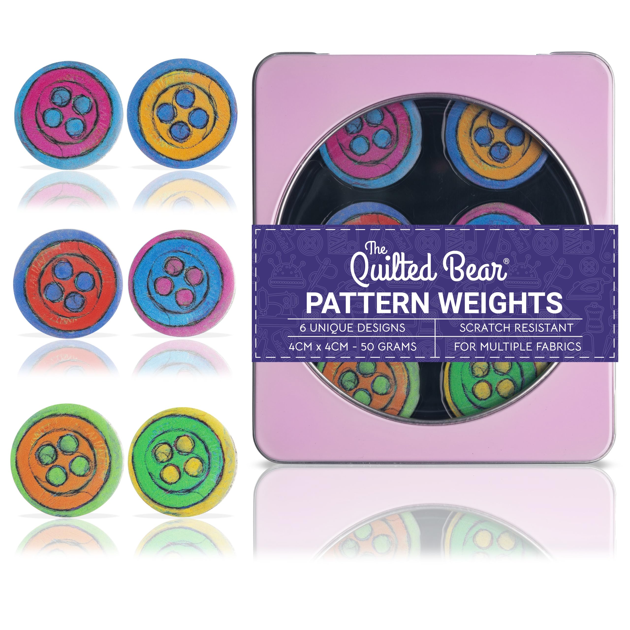 Quilted Bear Pattern Weights Set of 6 (40mm) - Non-Scratch Fabric Weights for Sewing & Quilting | Multiple Designs | Perfect for DIY Crafts, Dressmaking & Fabric Cutting Projects (Lenny Cornforth Buttons)