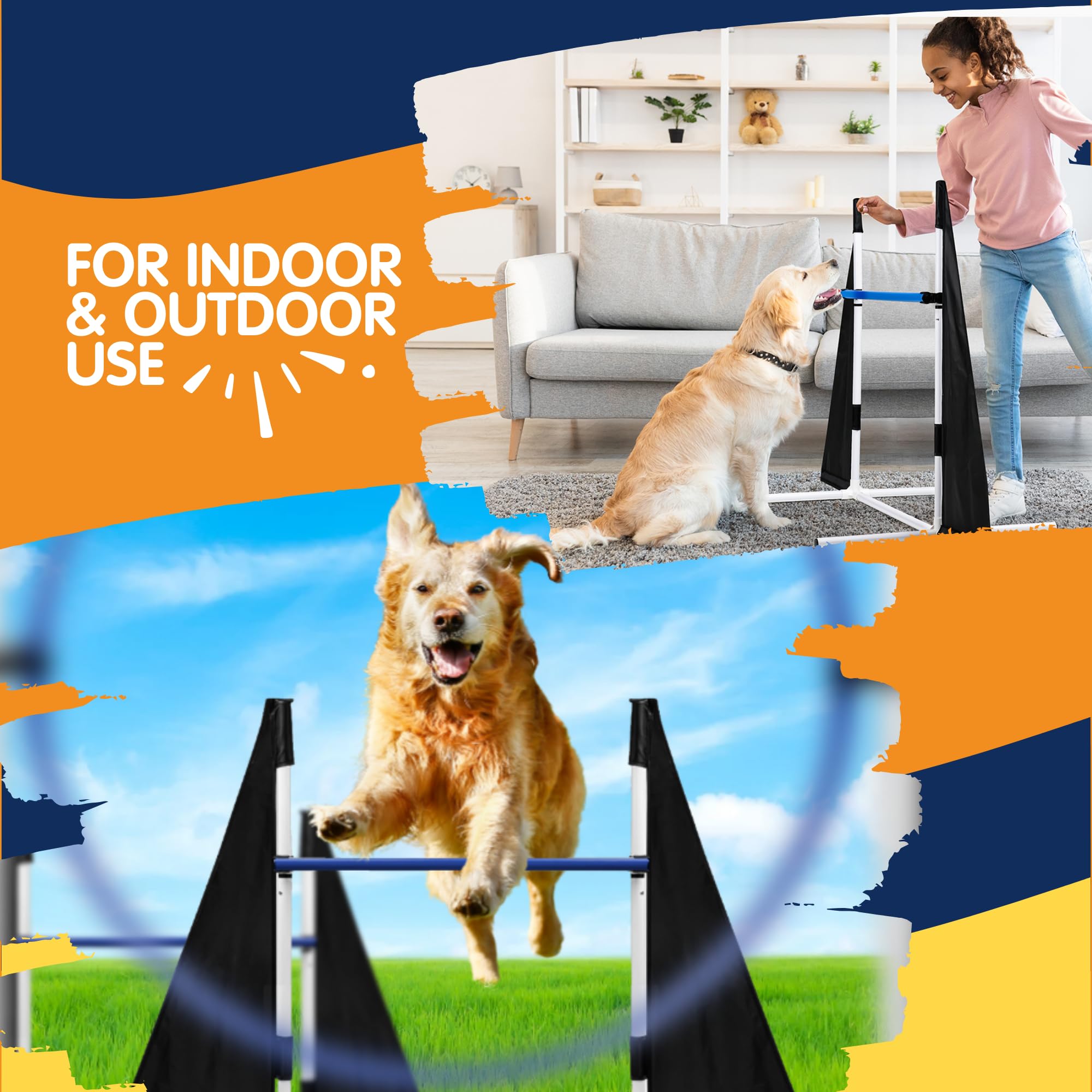 Premium Dog Agility Training Kit with Adjustable Hurdles, Tunnel & Treat Pouch - Complete Starter Set for Backyard Agility Courses, Puppy Training & Outdoor Exercise - Includes Jump Bars, Collapsible Tunnel, Tennis Ball & Training Rope for Small to Medium Dogs
