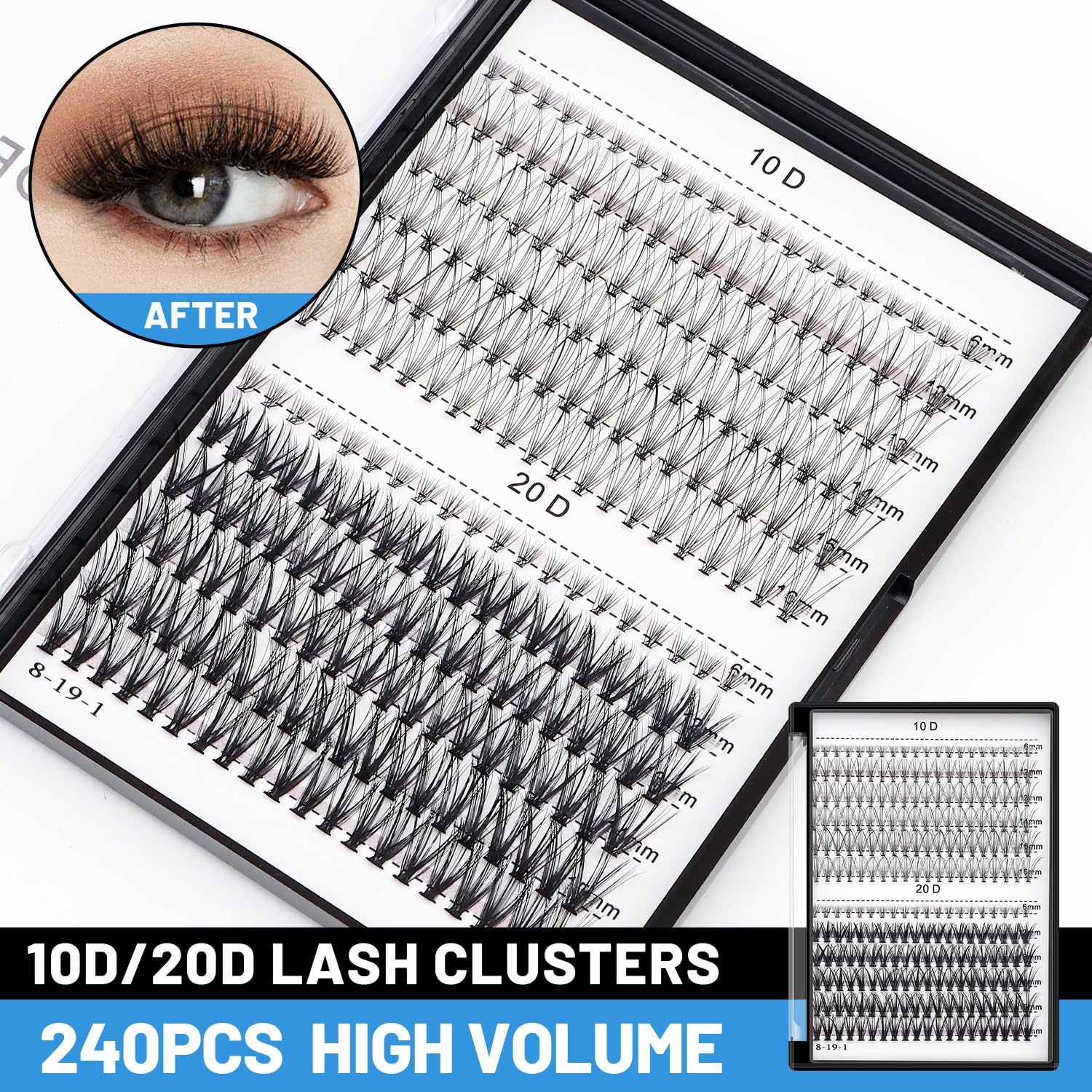 10D 20D 240pcs Cluster Eyelash Extensions Kit - Mixed Lengths 8-16mm for DIY Lash Application | Natural Looking Volume Lashes for Daily Wear, Special Occasions & Professional Use