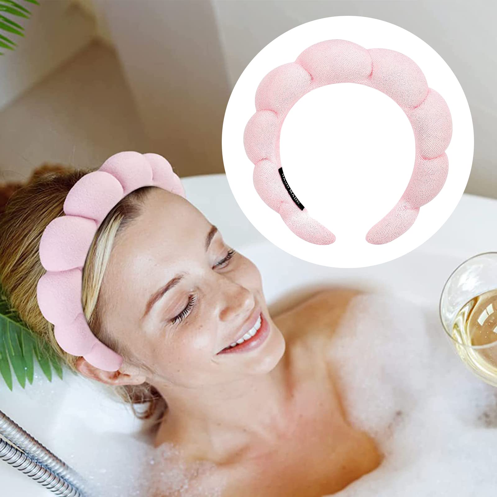 Puffy Spa Headband for Women - Soft Makeup & Skincare for Shower & Yoga (Black)