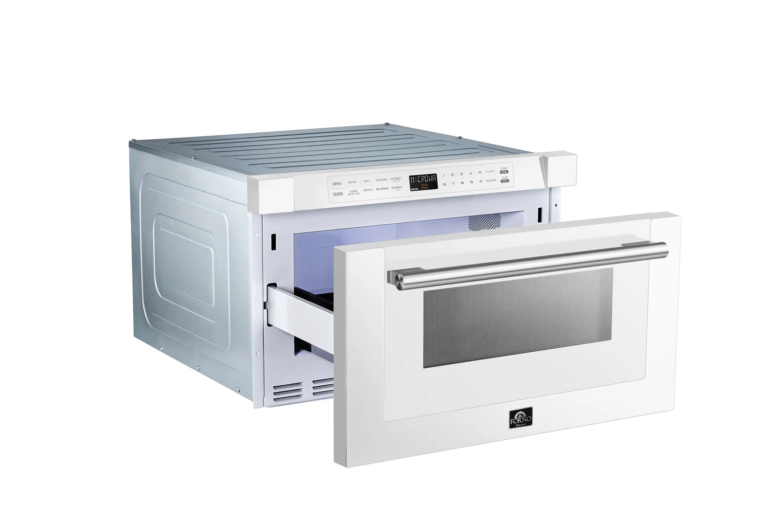 Forno 24-Inch Built-In Microwave Drawer in White with Antique Brass Trim - FMWDR3000 24WHT - Perfect for Modern Kitchens & Small Spaces