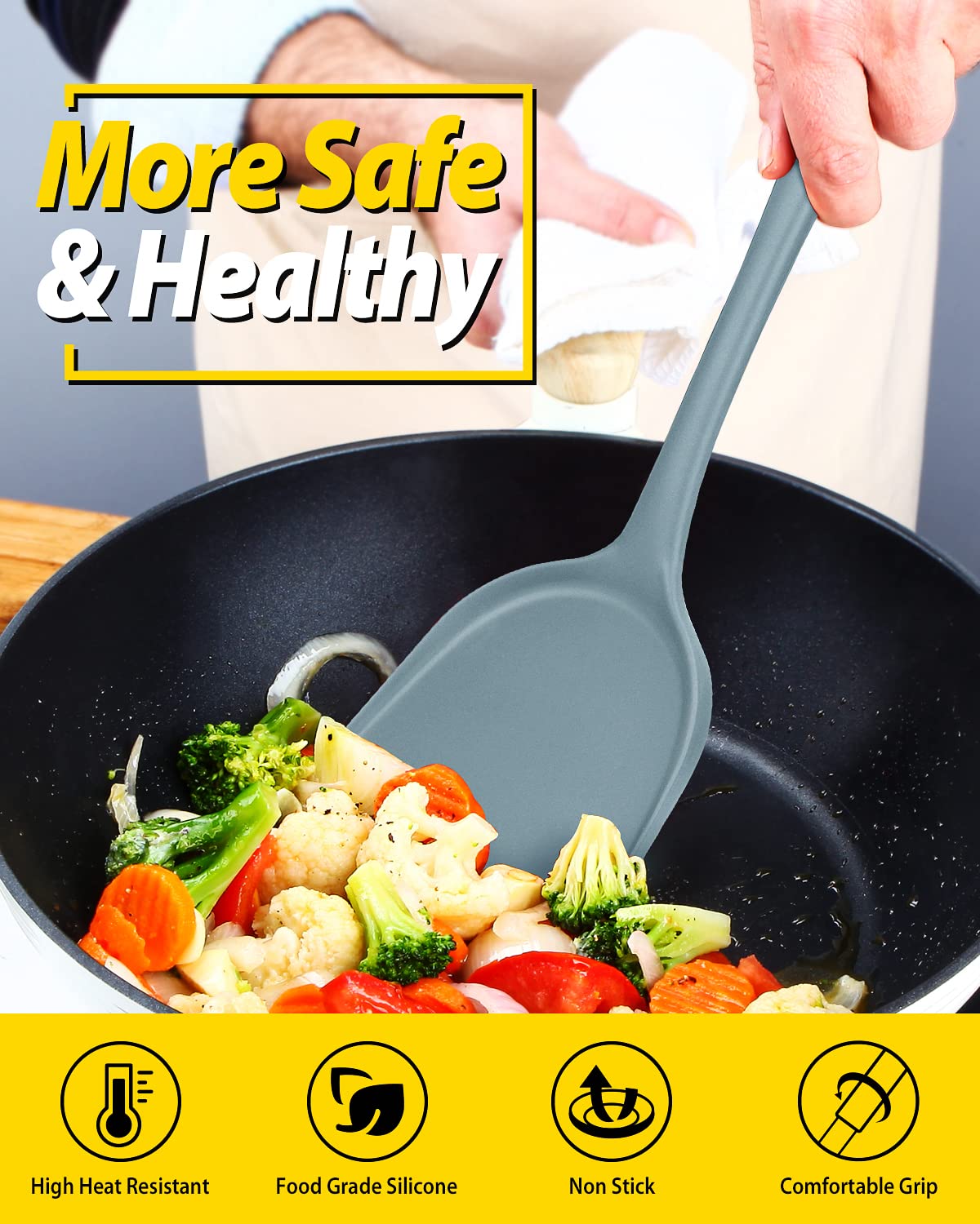 2-Pack Silicone Wok Spatula - Non-Stick, Heat Resistant Cooking Utensil for Stir-Fry, Baking & Sauteing | Dishwasher Safe & Easy Clean | Perfect for Asian Cuisine, Pancakes & Omelets
