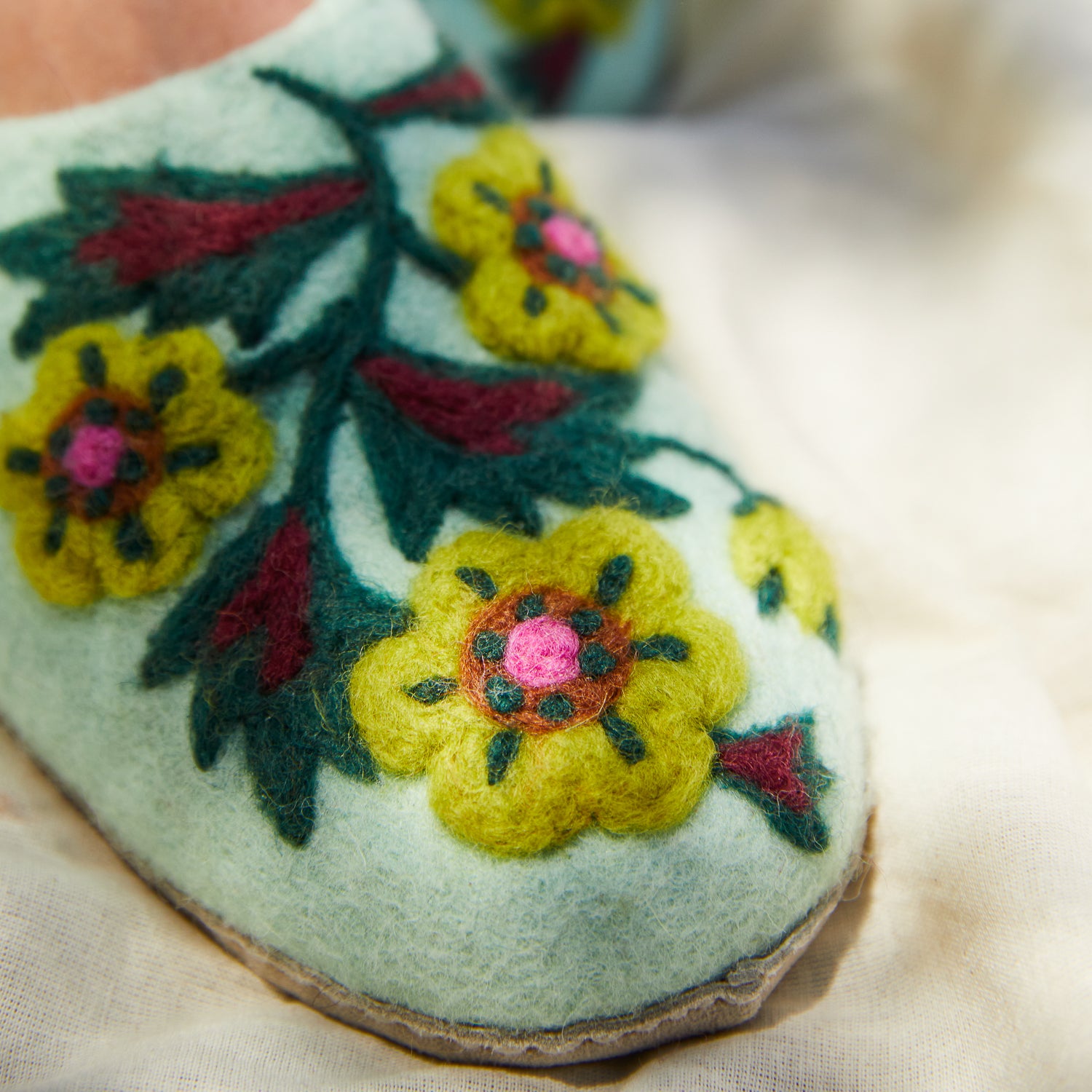 Marie Felt Slippers for Women - Soft & Comfortable Jade Green House Shoes - Perfect for Indoor Relaxation, Spa Days & Cozy Home Wear