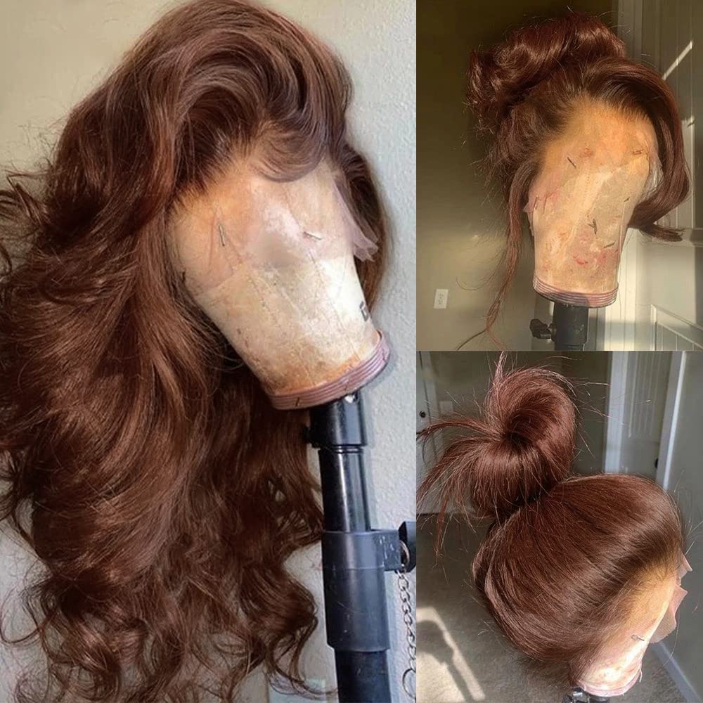 Chocolate Brown 13x4 Lace Front Wig Human Hair - 180% Density Body Wave Glueless Wig for Women, Pre Plucked with Baby Hair, 28 Inch - Perfect for Daily Wear, Cosplay, and Special Occasions