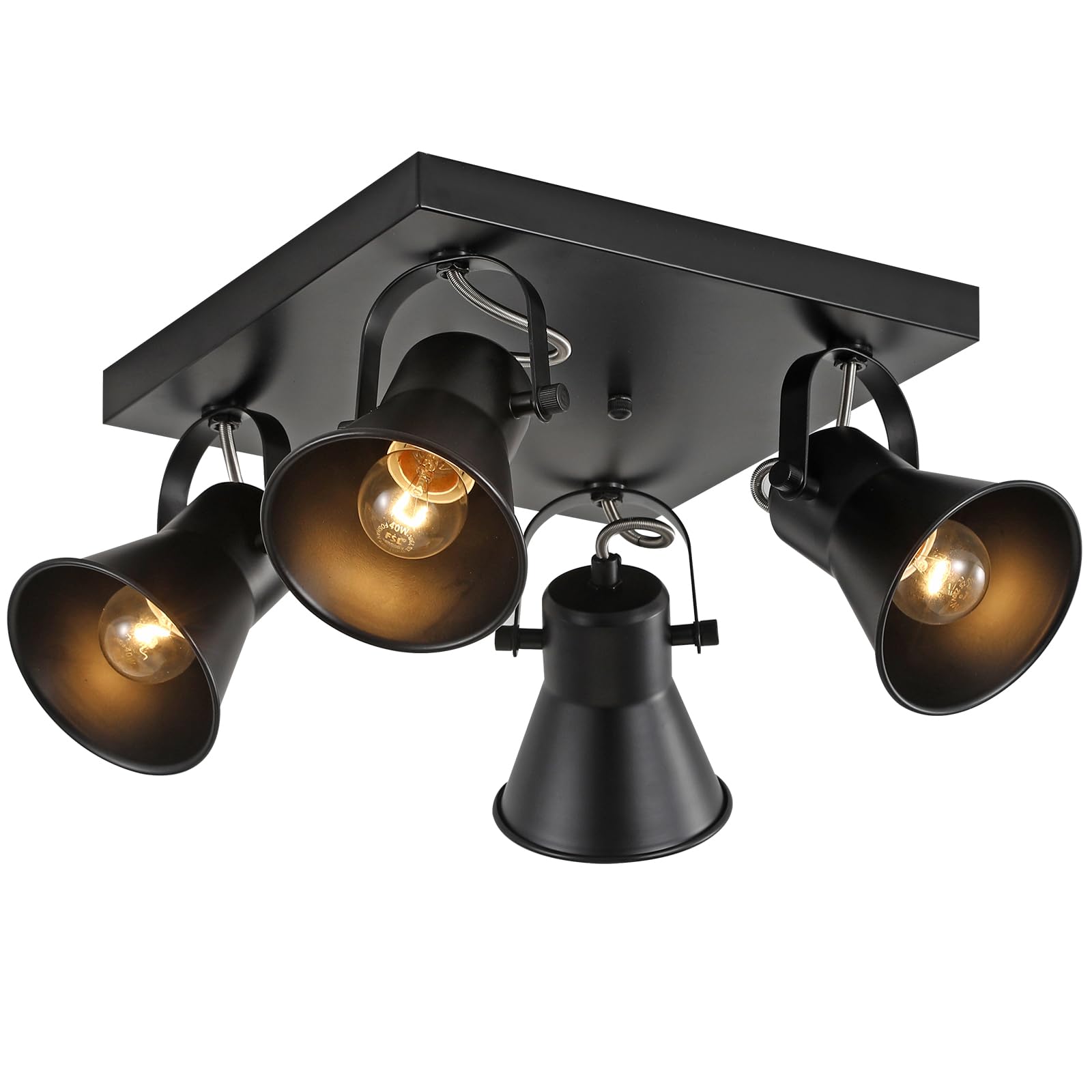 SEEBLEN 4-Light Black Adjustable Track Lighting Fixture, Square Flush Mount Ceiling Light for Kitchen, Dining Room, Living Room, Bedroom, Hallway - Perfect for Modern Home and Office Lighting