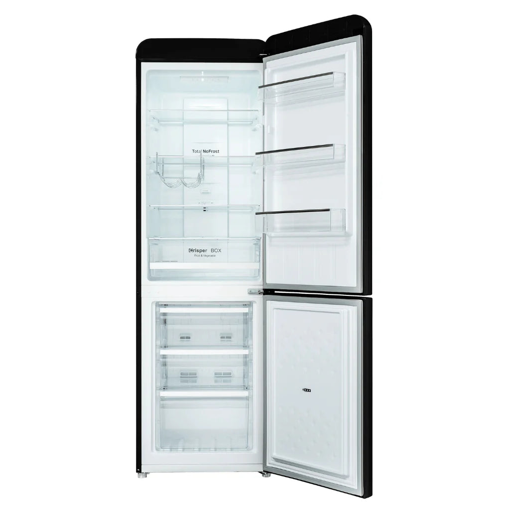 CHiQ 231L Retro Bottom Mount Refrigerator - Black (CRBM229NB3) | 5-Year Warranty | Vintage Style Kitchen Appliance for Home, Bar & Office Use