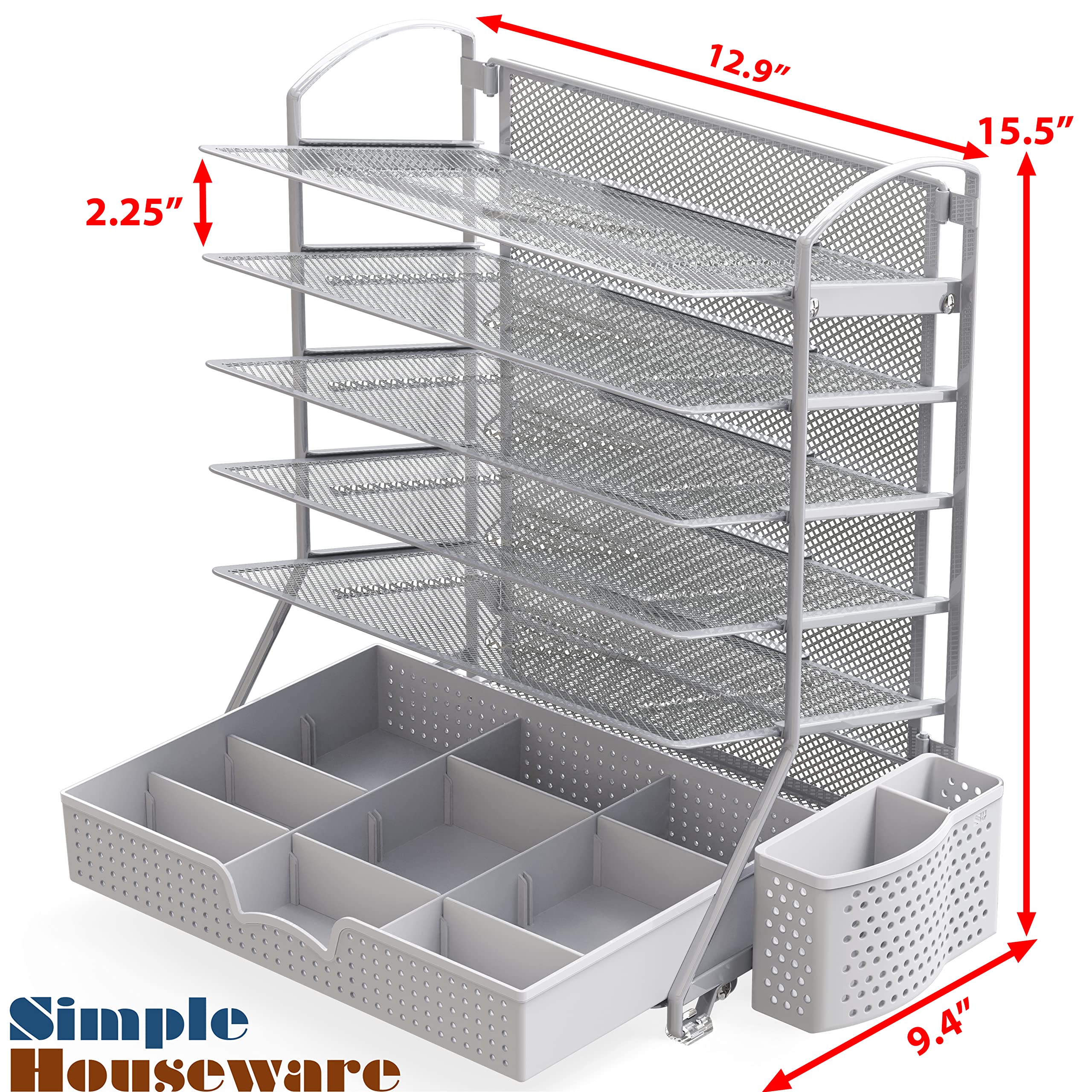Simple Houseware 6-Tier Desk Organizer with Sliding Drawer - Silver Metal File Tray for Office Documents, Mail & Supplies | Perfect for Home Office, School & Workplace Organization