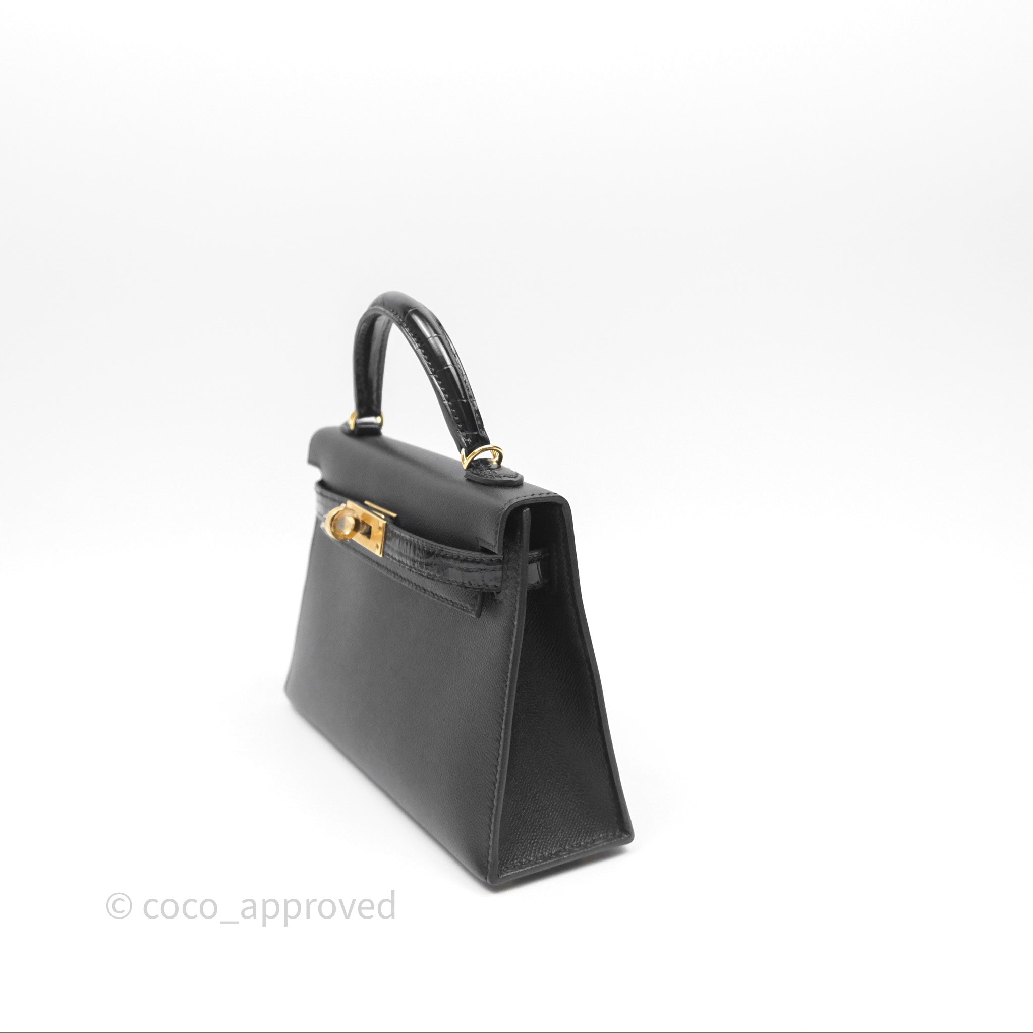 Authentic Hermès Mini Kelly II Touch Noir 89 Crocodile Leather with Gold Hardware - Luxury Handbag for Women | Perfect for Evening Events & Special Occasions